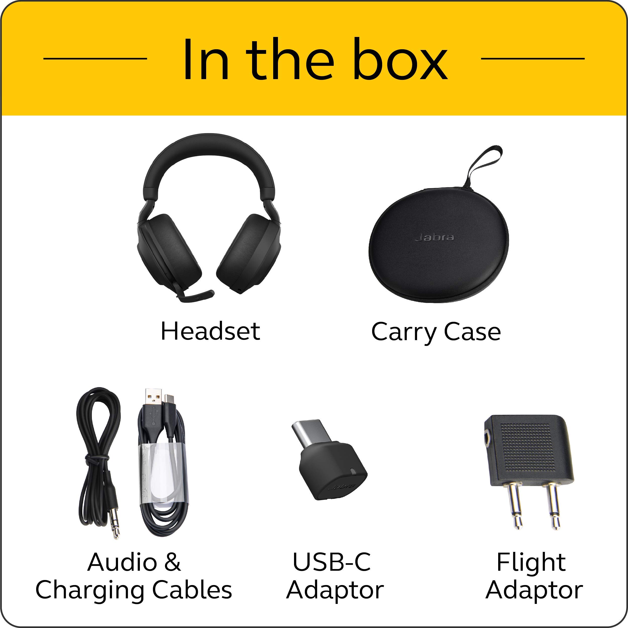 Jabra Evolve2 85 UC Wireless Bluetooth Headset with Link380c - Stereo Noise Cancelling Headphones for Calls & Music (37H Battery, Black) | Perfect for Home Office, Remote Work & Online Meetings (Renewed)