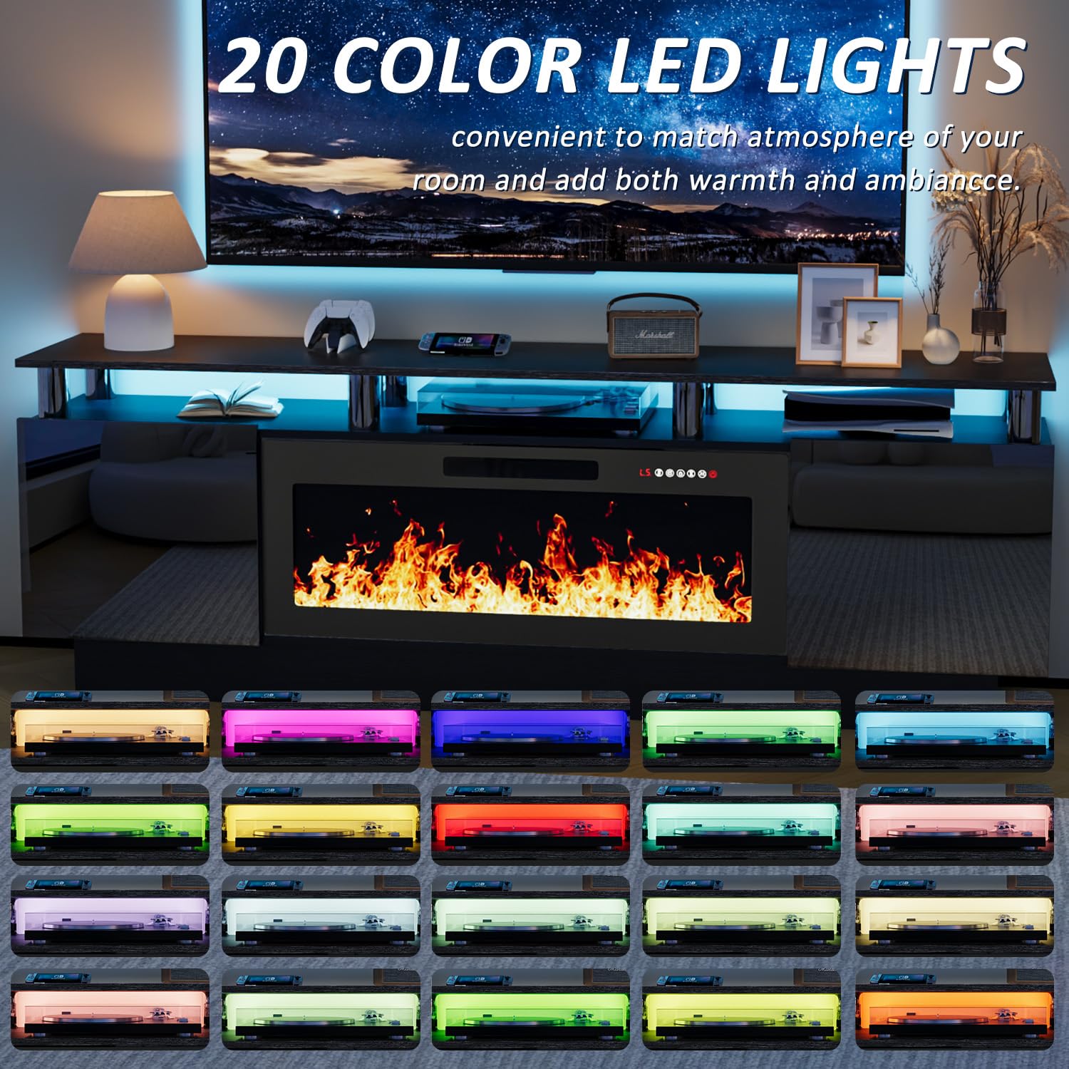 LEMBERI 70 Inch Modern Fireplace TV Stand for 80 Inch TVs with 36