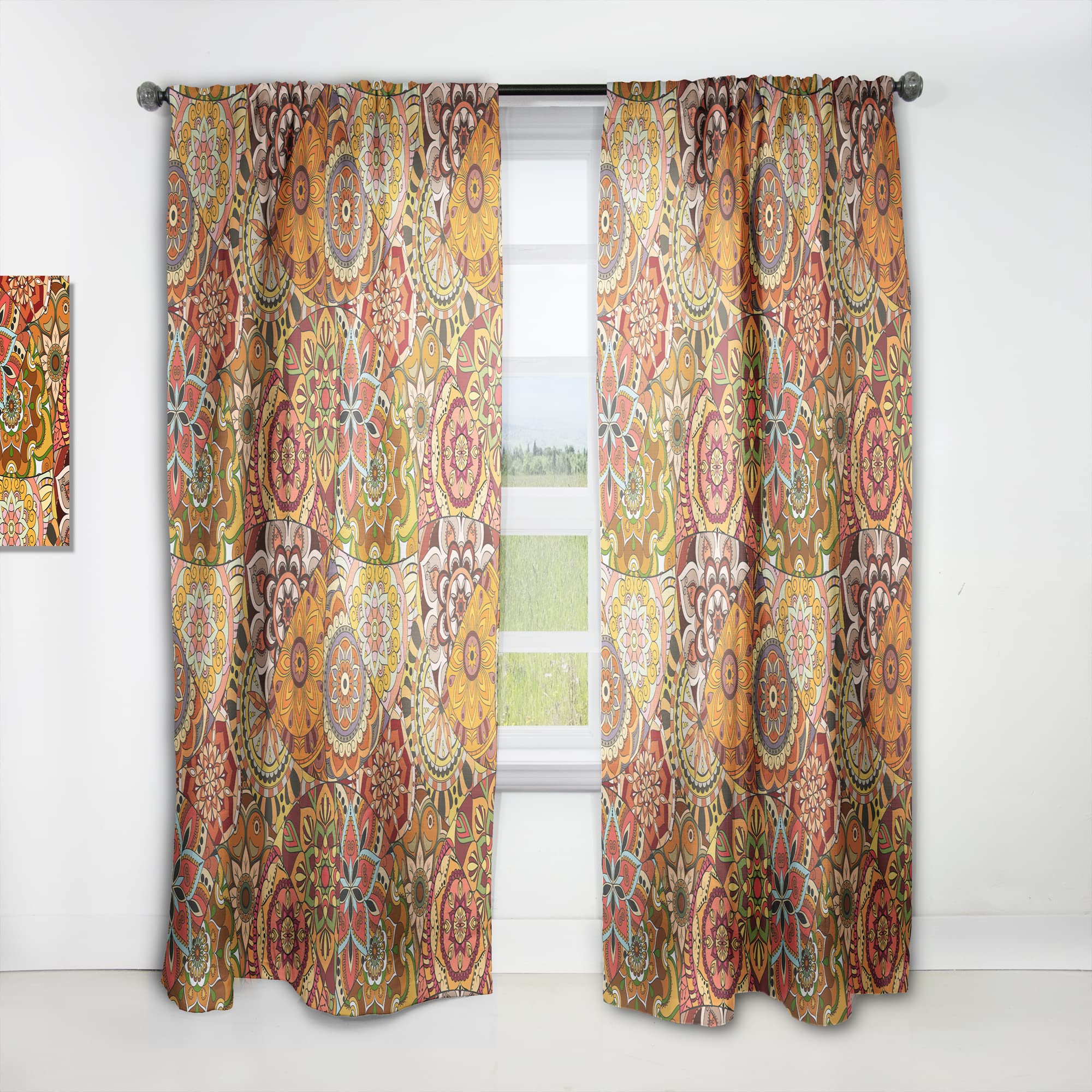 DesignQ Mandala Pattern Tile Thermal Insulated Curtain Panel - 52x84 Inches - Blackout Drapes for Bedroom & Living Room - Perfect for Meditation Spaces & Boho Home Decor