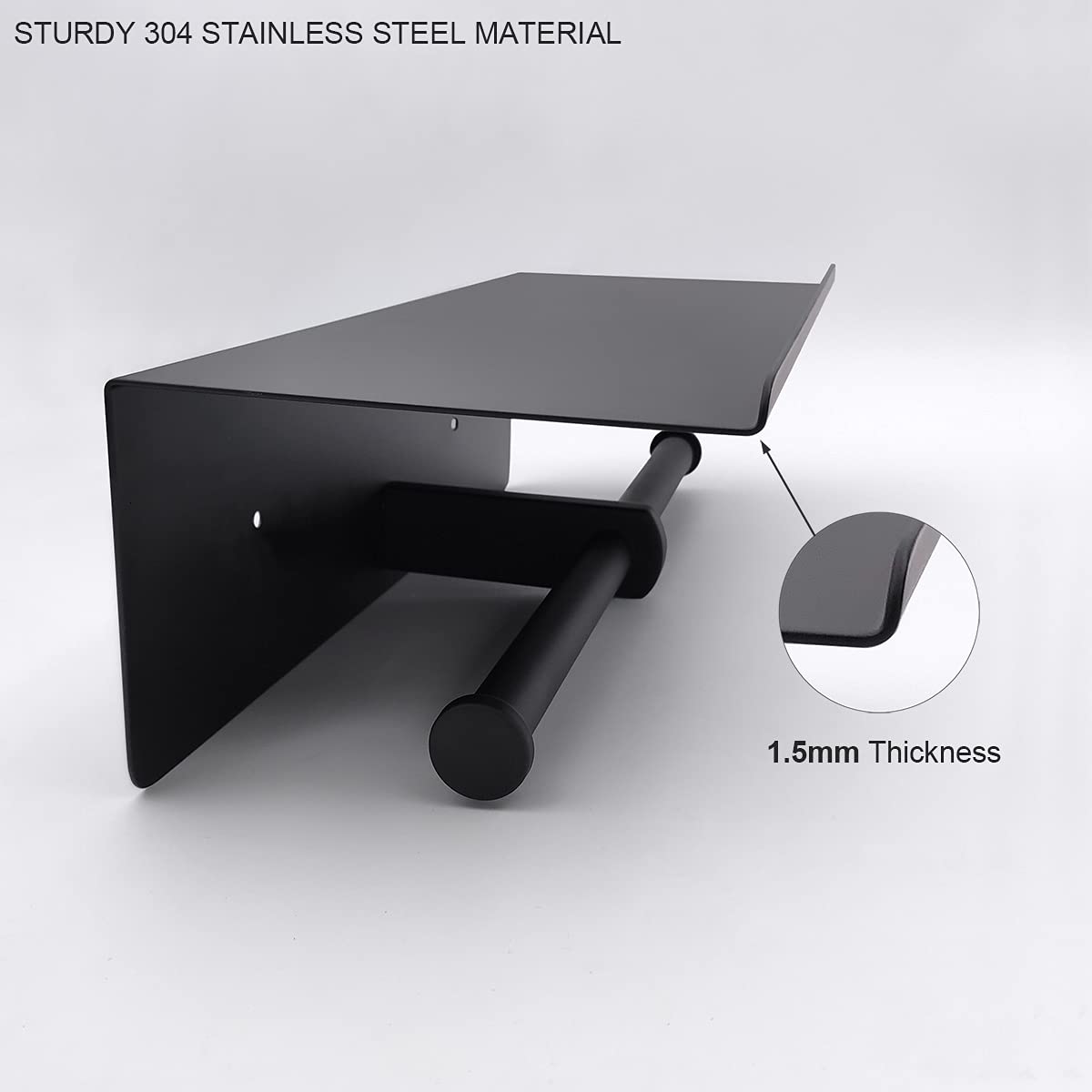 Double Toilet Paper Holder with Shelf - Matte Black Wall Mounted Bathroom Tissue Dispenser, Dual Large Rolls TP Holder, SUS 304 Stainless Steel - Perfect for Bathroom, Kitchen, and Laundry Room Organization