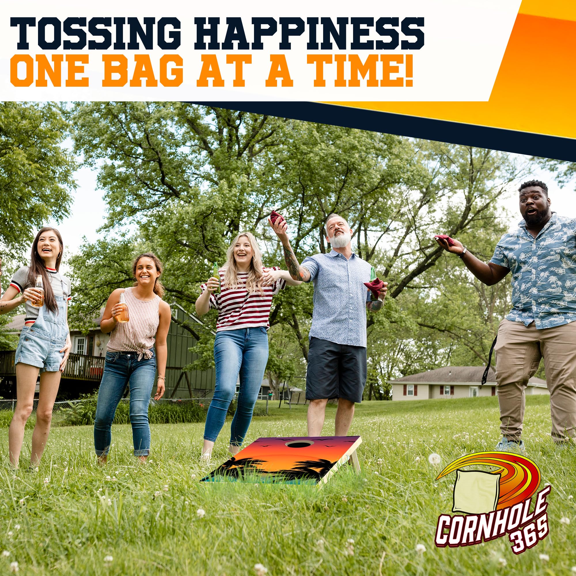 Cornhole365 Professional Regulation Size Cornhole Board Set - Heavy Duty Solid Wood with UV Direct Print (Set of 2) | Perfect for Backyard Parties, Tailgating, Outdoor Games & Tournaments