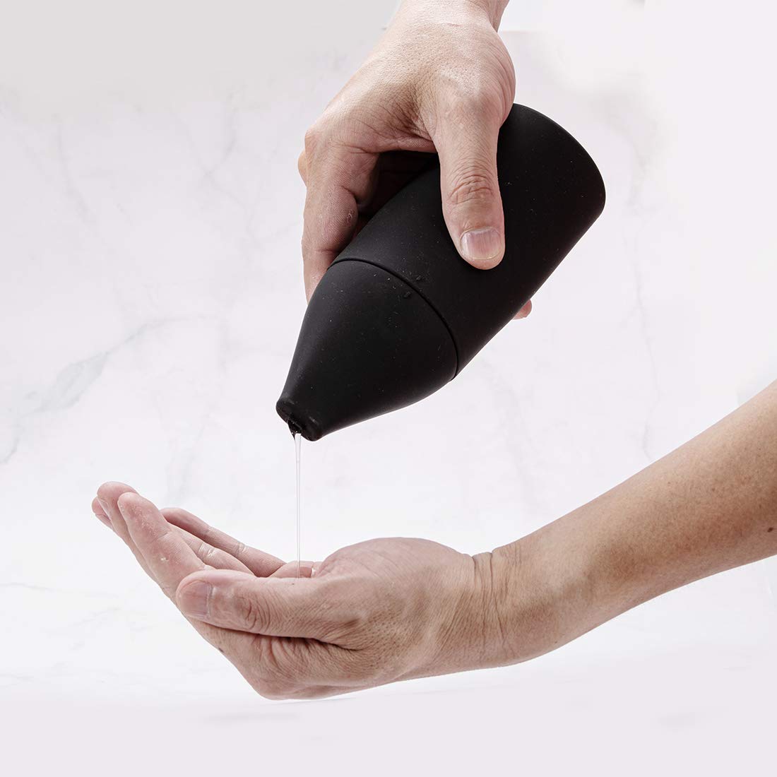 Black Silicone Soap Dispenser for Bathroom & Kitchen - 7 Oz Squeeze Bottle for Lotion, Essential Oil, Shampoo, Conditioner & Hand Sanitizer - Perfect for Countertop Organization & Travel Use
