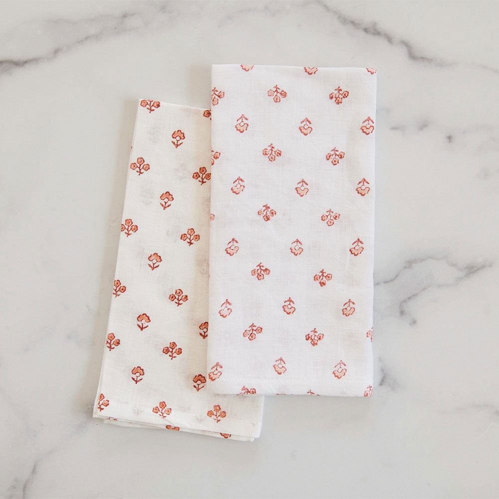 Handmade Block Printed Linen Napkin Set - 100% Natural Red Cotton - Perfect for Dinner Parties, Weddings & Home Decor