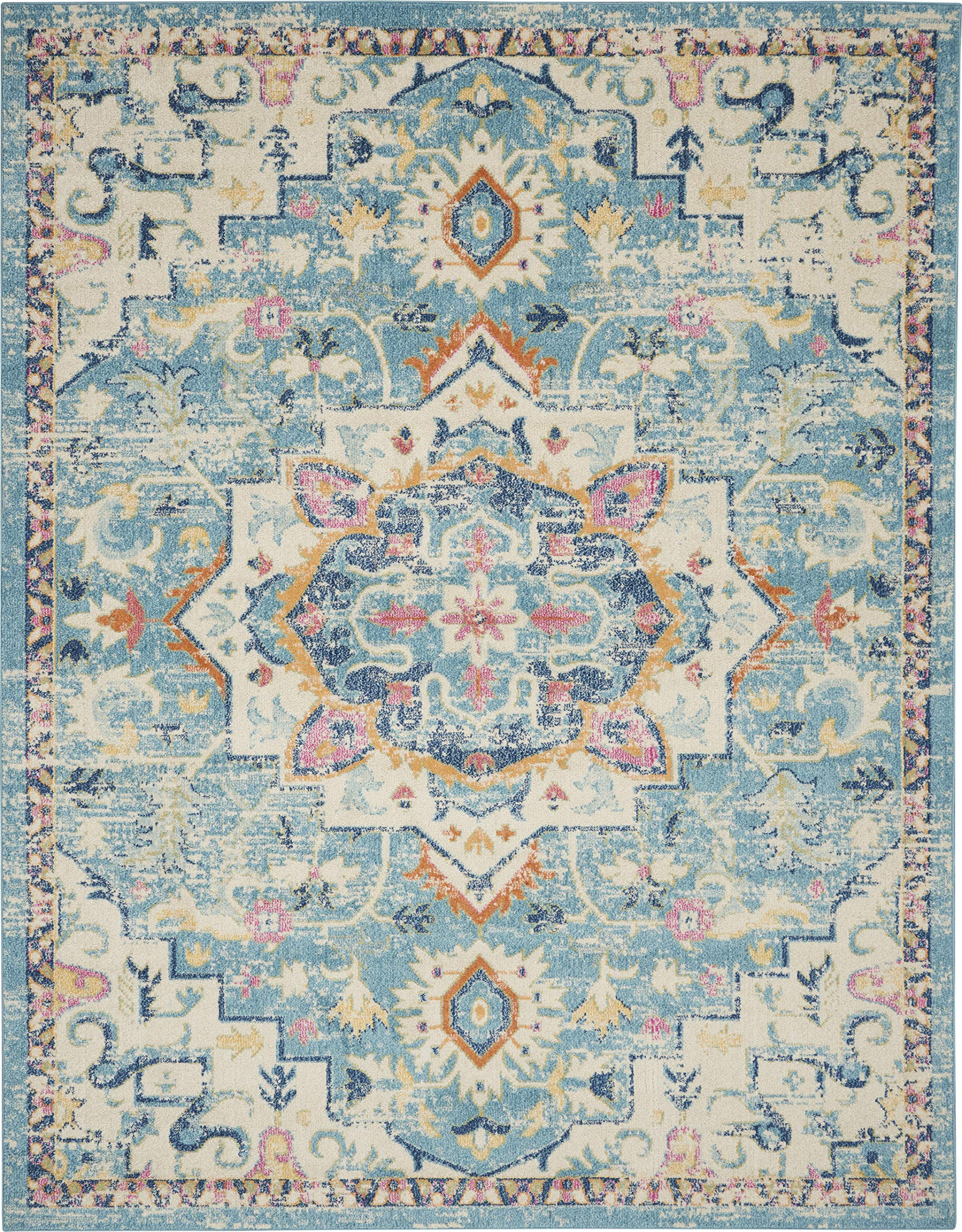 Nourison Passion Ivory/Light Blue 8' x 10' Area Rug - Farmhouse & Transitional Style, Non-Shedding & Easy to Clean - Perfect for Bedroom, Living Room, Dining Room & Kitchen Decor
