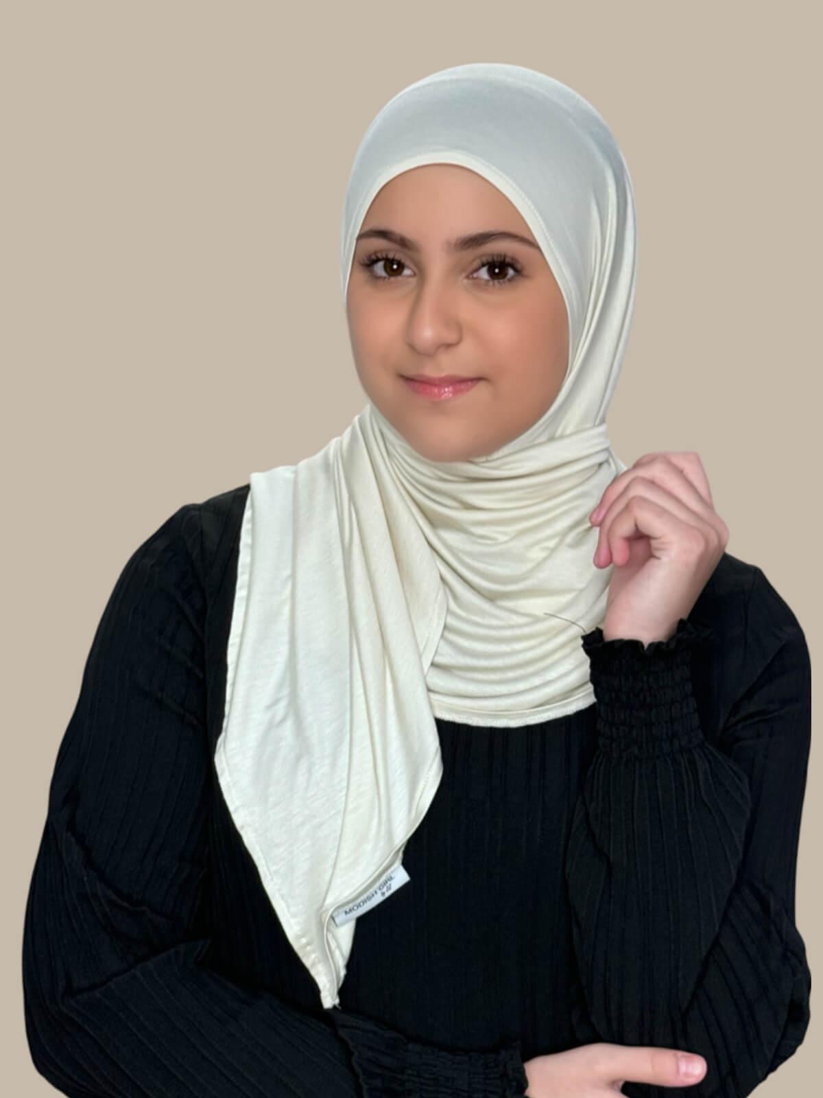 Modish Girl Pre Sewn Jersey Hijab Ivory - Soft & Comfortable Muslim Headscarf for Women - Perfect for Daily Wear, Prayer, and Special Occasions