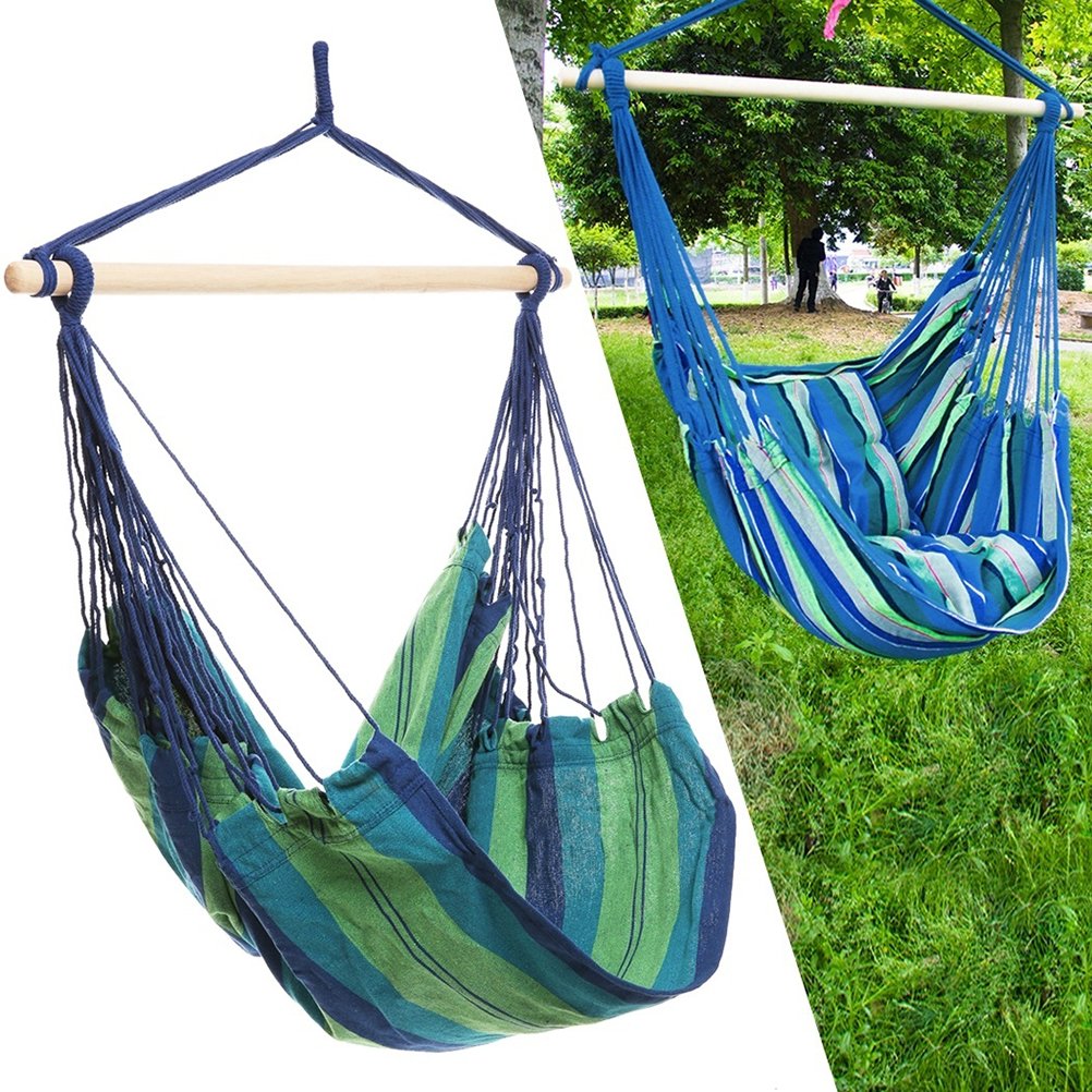 Tinksky Outdoor Hammock Chair - Solid Wood Hanging Swing Chair for Garden, Patio, Balcony - Comfortable Air Swing Seat (Green) - Perfect for Relaxing, Reading & Lounging in Backyard or Porch