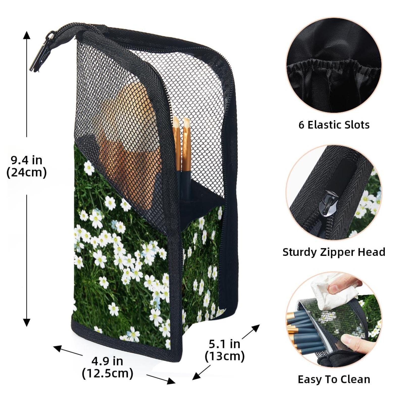 12-Piece Makeup Brush Organizer Bag with White Flower Design - Portable Travel Cosmetic Brush Holder Case for Professional & Home Use