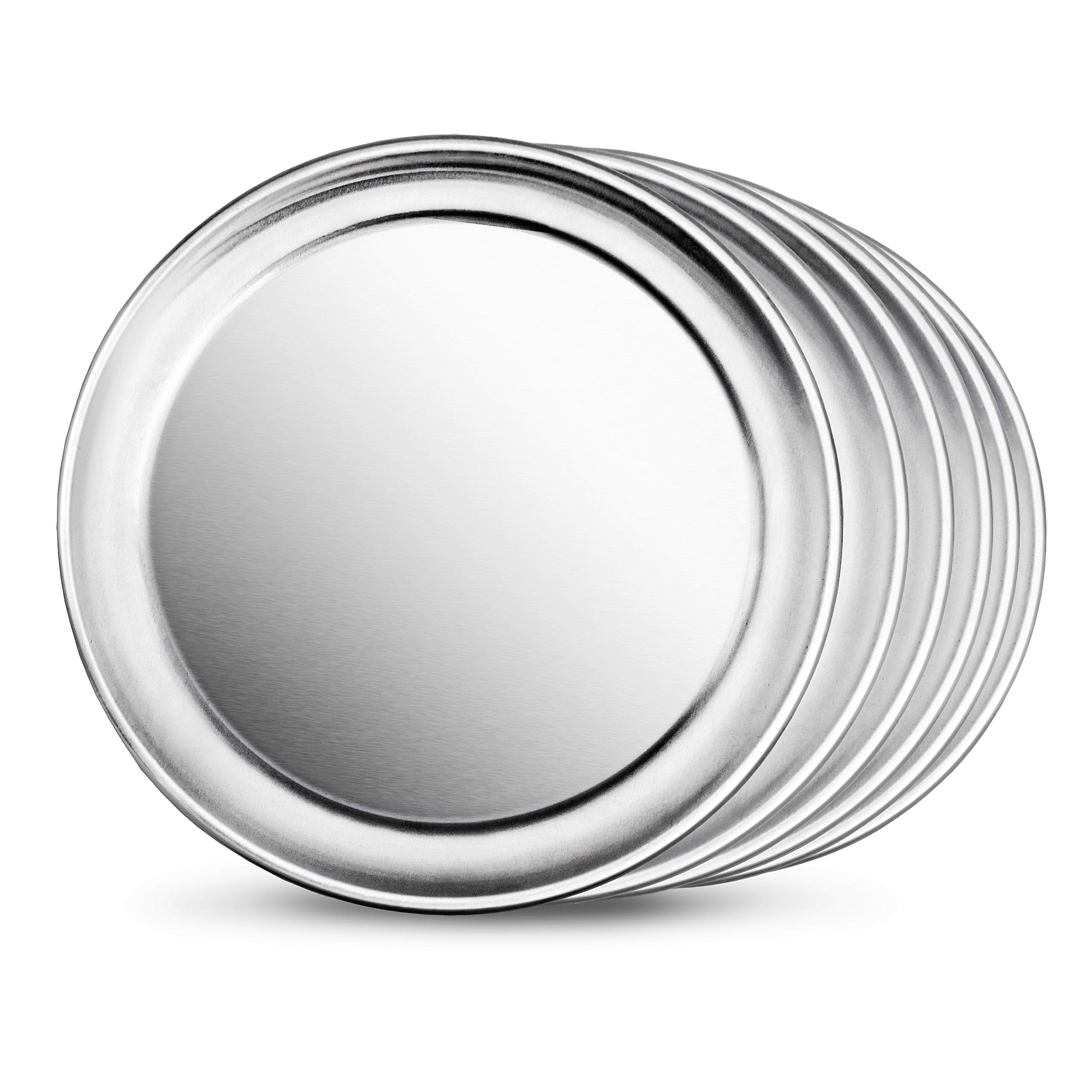 Commercial Grade Aluminum Pizza Trays - 8 Inch Wide Rim (Pack of 6) | Durable & Rustproof for Restaurants, Catering & Home Baking | Perfect for Pizza, Bread & Pastry Serving