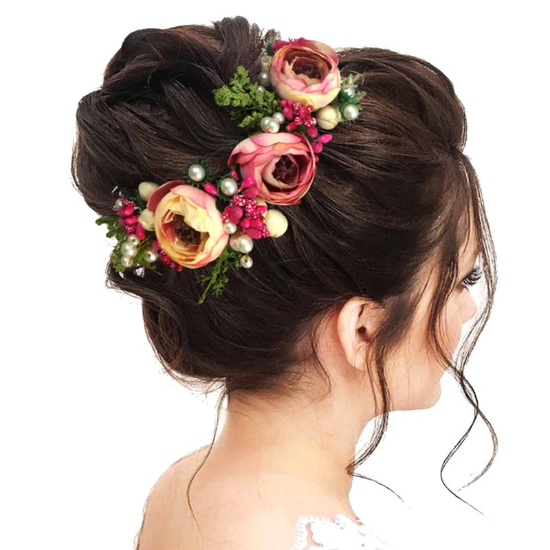2170 Artificial Rose Flower Hair Vine - Dark Pink Hair Accessories for Women & Girls | Perfect for Weddings, Parties & Special Occasions