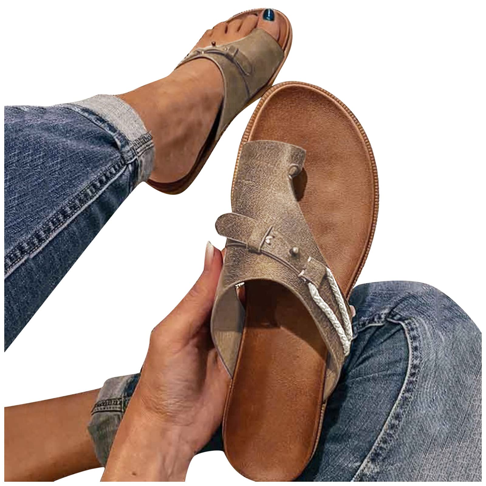 Melupa Women's Orthopedic Correction Leather Sandals - Comfortable Flat Heel Flip Flops for Bunions, Casual Summer & Beach Wear - Perfect for Walking, Travel & Relaxation