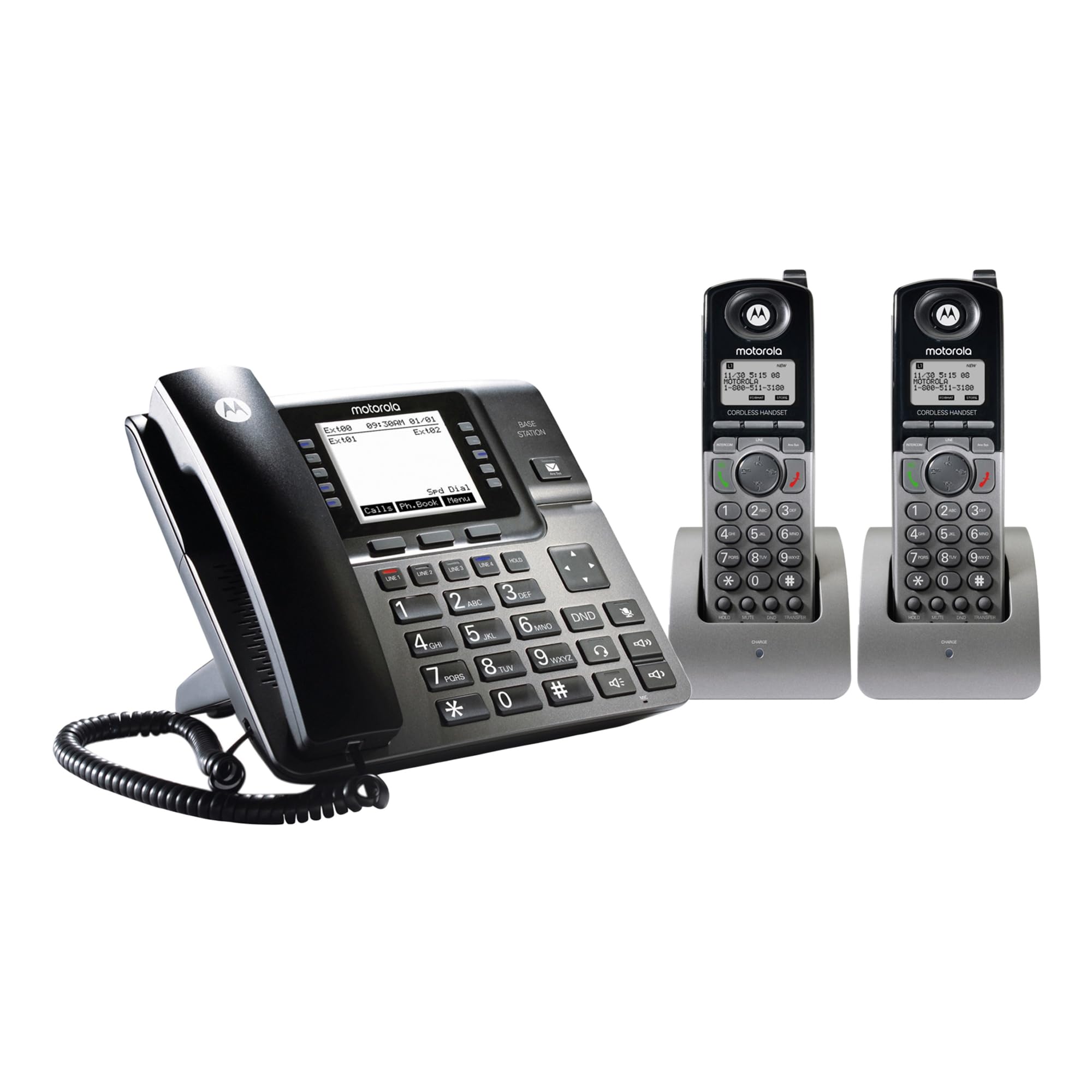Motorola 4-Line Cordless Phone System Bundle with 2 Additional Handsets - Ideal for Home & Small Business Office Communication