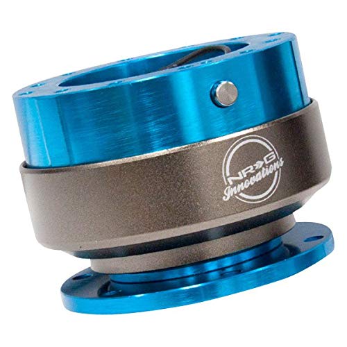 NRG Innovations Gen 2.0 Quick Release Steering Wheel Adapter - 6-Hole Universal Fit with Mounting Bolts (Blue Body/Titanium Chrome Ring) - NRG-SRK-200NB - Perfect for Racing, Drifting & Car Modifications