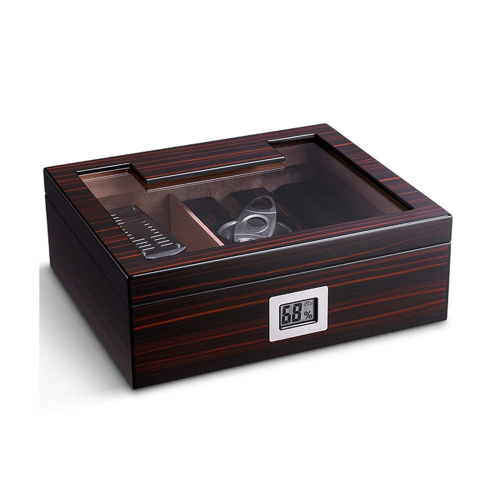 Premium TSWEET Desktop Cigar Humidor - Cedar & Leather Cigar Storage Box with Air-Tight Seal, Glass Hygrometer & Rectangle Humidifier - Holds 25-50 Cigars - Perfect for Home, Office or Gifts for Cigar Enthusiasts