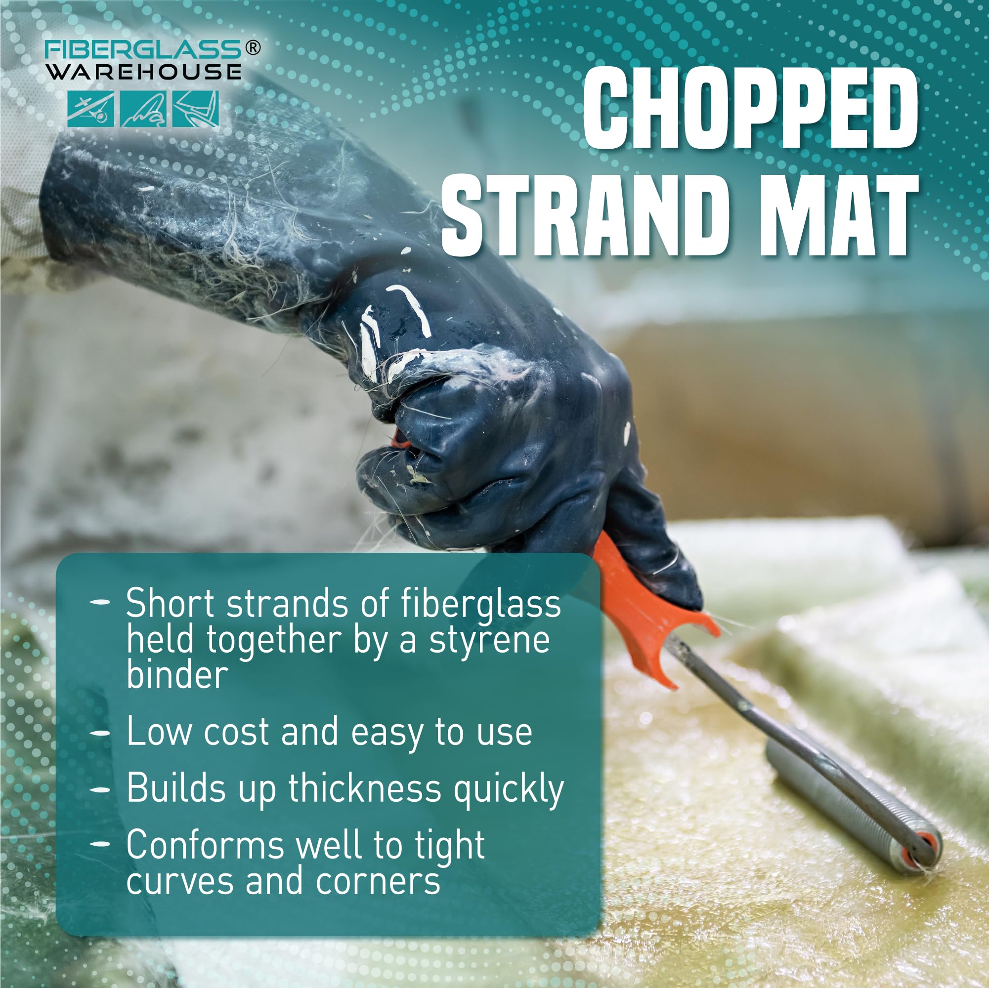 Premium Fiberglass Chopped Strand Mat - 3 Ounce, 50 Inch Width (Full Roll) - Perfect for Boat Repair, Automotive Restoration & Fiberglass Construction Projects - DIY Friendly - Great for Marine, RV & Home Improvement Use