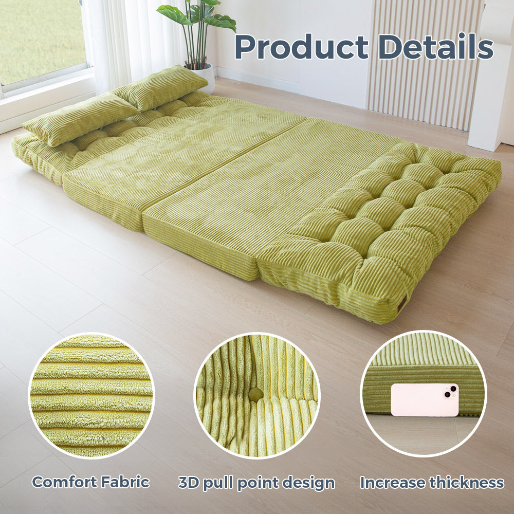 MAXYOYO Tufted Bean Bag Sofa Bed - Foldable Floor Couch with Pillows in Green | Comfortable Lounge Chair for Living Room, Bedroom & Game Room