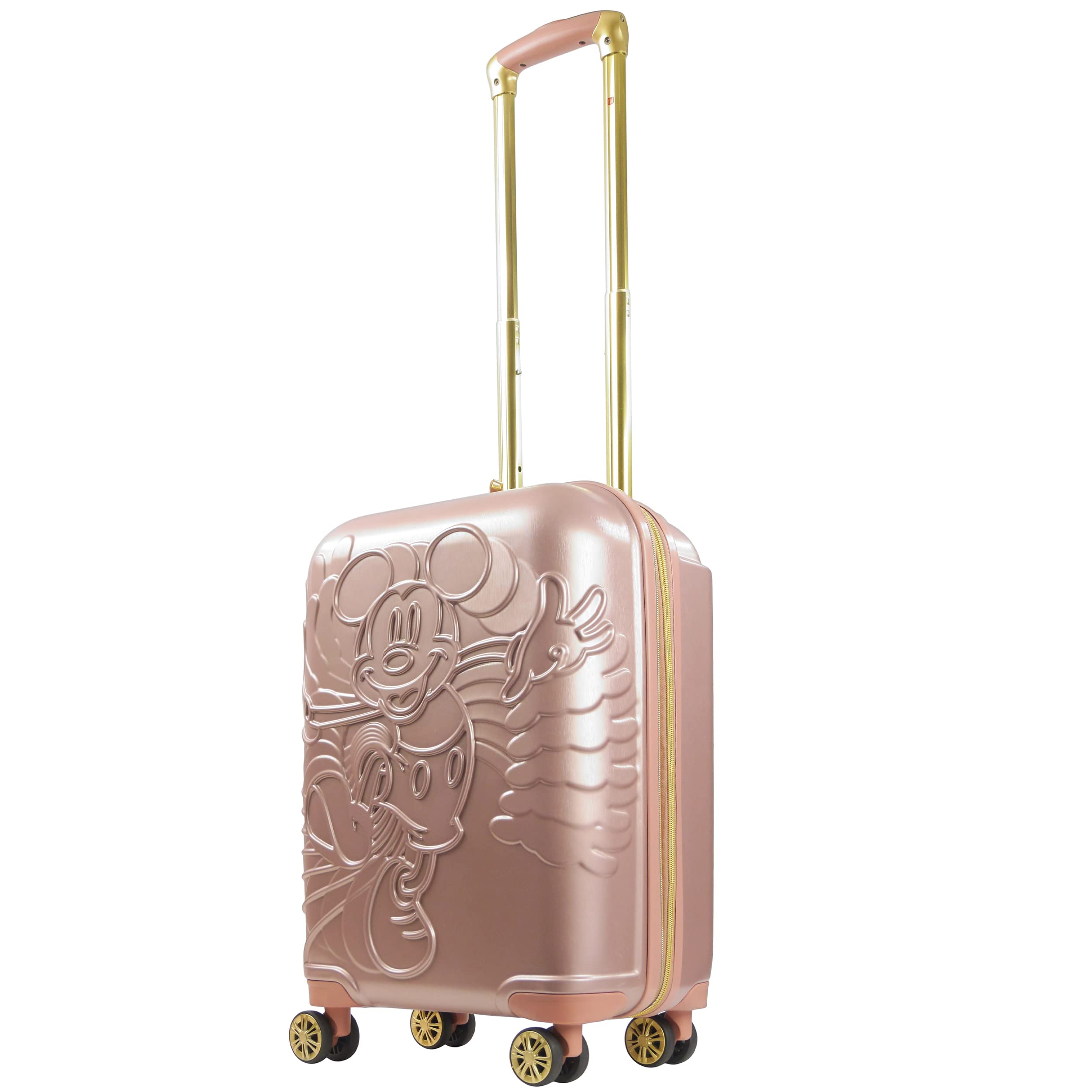 Disney Mickey Mouse 21 Inch Hardshell Rolling Luggage - Rose Gold Carry On Suitcase with Spinner Wheels for Travel, Vacation & Business Trips