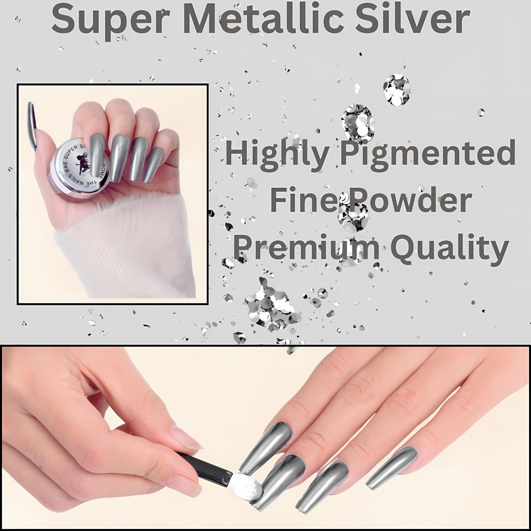 1Gram Silver Chrome Nail Powder for Nail Art - Mirror Chrome Powder for Gel Nails, Chrome Polish & Nail Designs - Perfect for Salon, DIY Manicures & Special Occasions