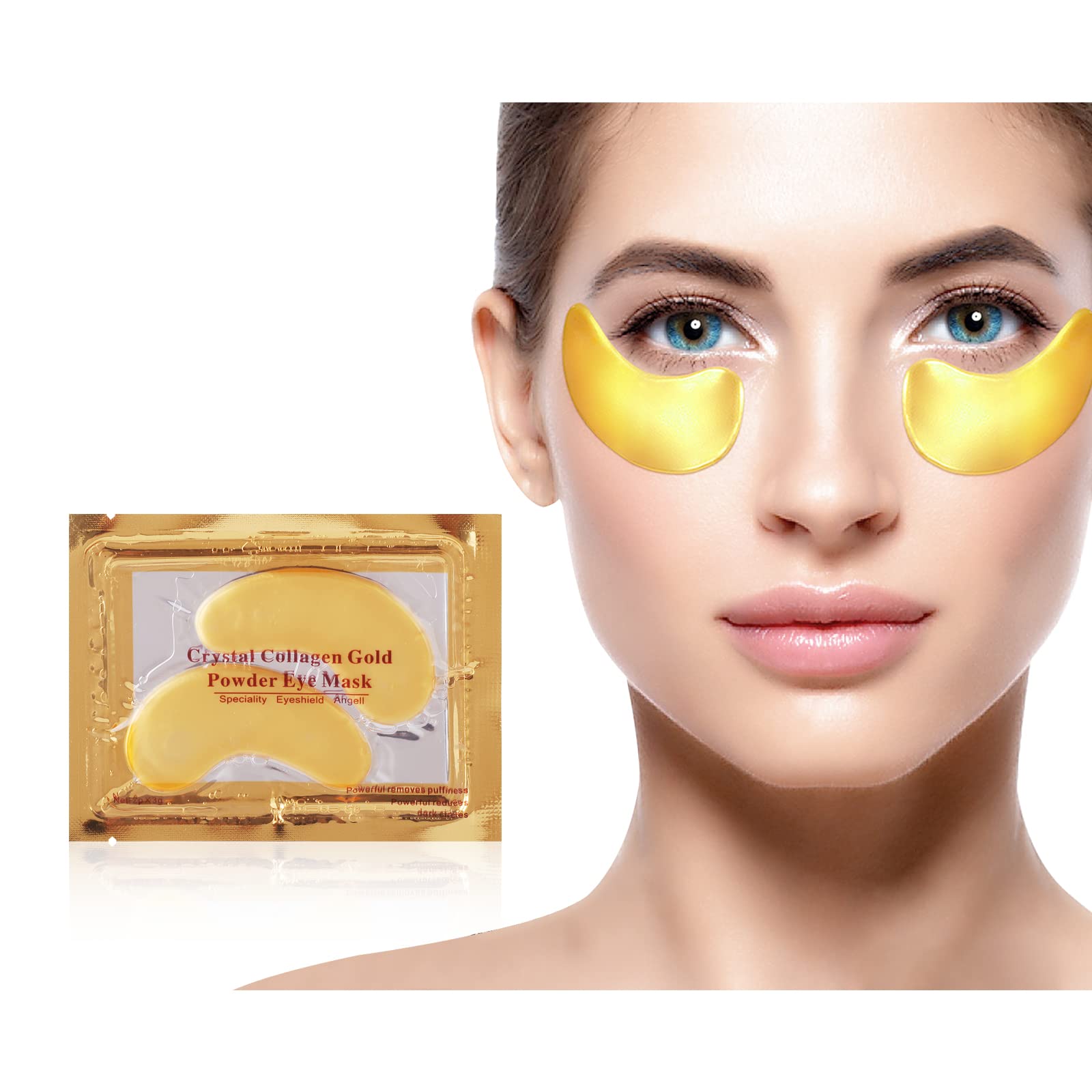MEICOLY Gold Collagen Eye & Lip Mask Set - Anti-Aging Gel Patches for Dark Circles, Wrinkles & Puffiness - Hydrating Under Eye Treatment with Crystal Technology (30 Pads in Gift Box) - Perfect for Night Care, Travel & Spa Days