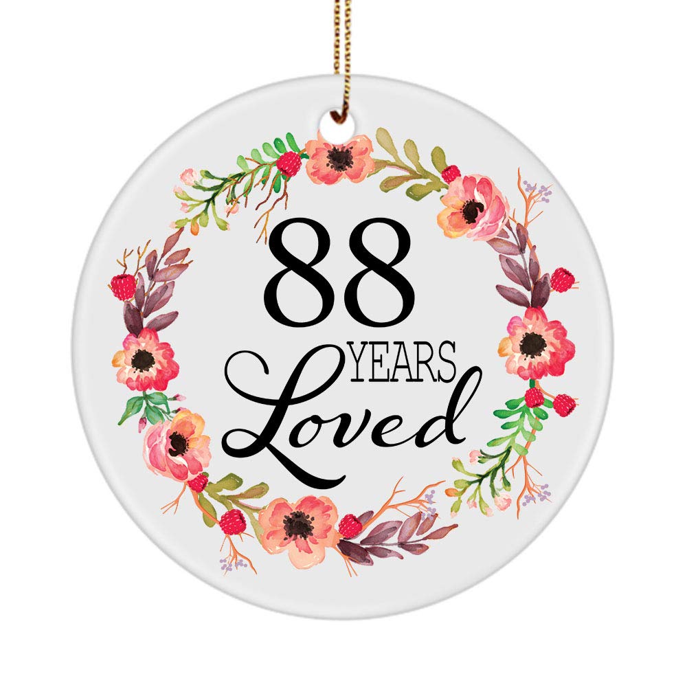 88th Birthday Christmas Ornament - Personalized 88 Years Loved Keepsake - Round Ceramic Holiday Decoration for Women Born in 1932 - Perfect Gift for 88 Year Old Grandma, Mother & Party Decor - Great for Christmas Tree, Gift Exchange & Milestone Celebrations