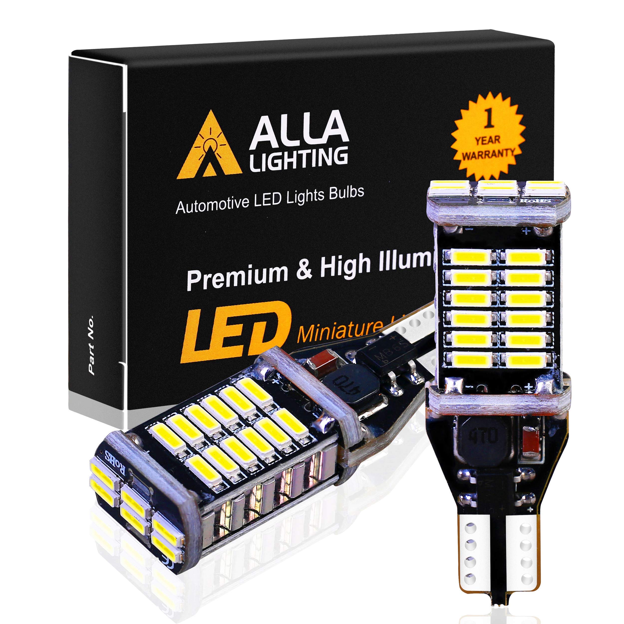 Alla Lighting T15 912 921 T10 168 194 LED Bulbs - 6000K Xenon White Reverse Lights, License Plate & Interior Lights Replacement for Cars, Trucks, SUVs - Perfect for Night Driving & Enhanced Visibility