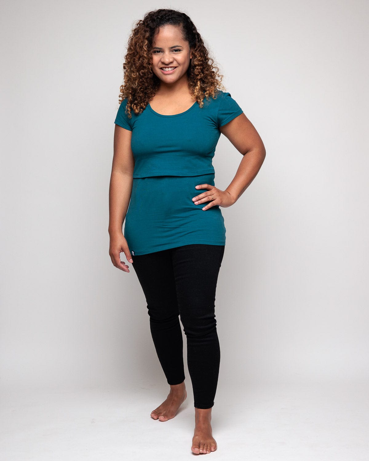 Comfortable Nursing Short Sleeve Cotton T-Shirt for Moms - Soft & Breathable Teal Top | Perfect for Breastfeeding, Maternity Wear & Everyday Comfort
