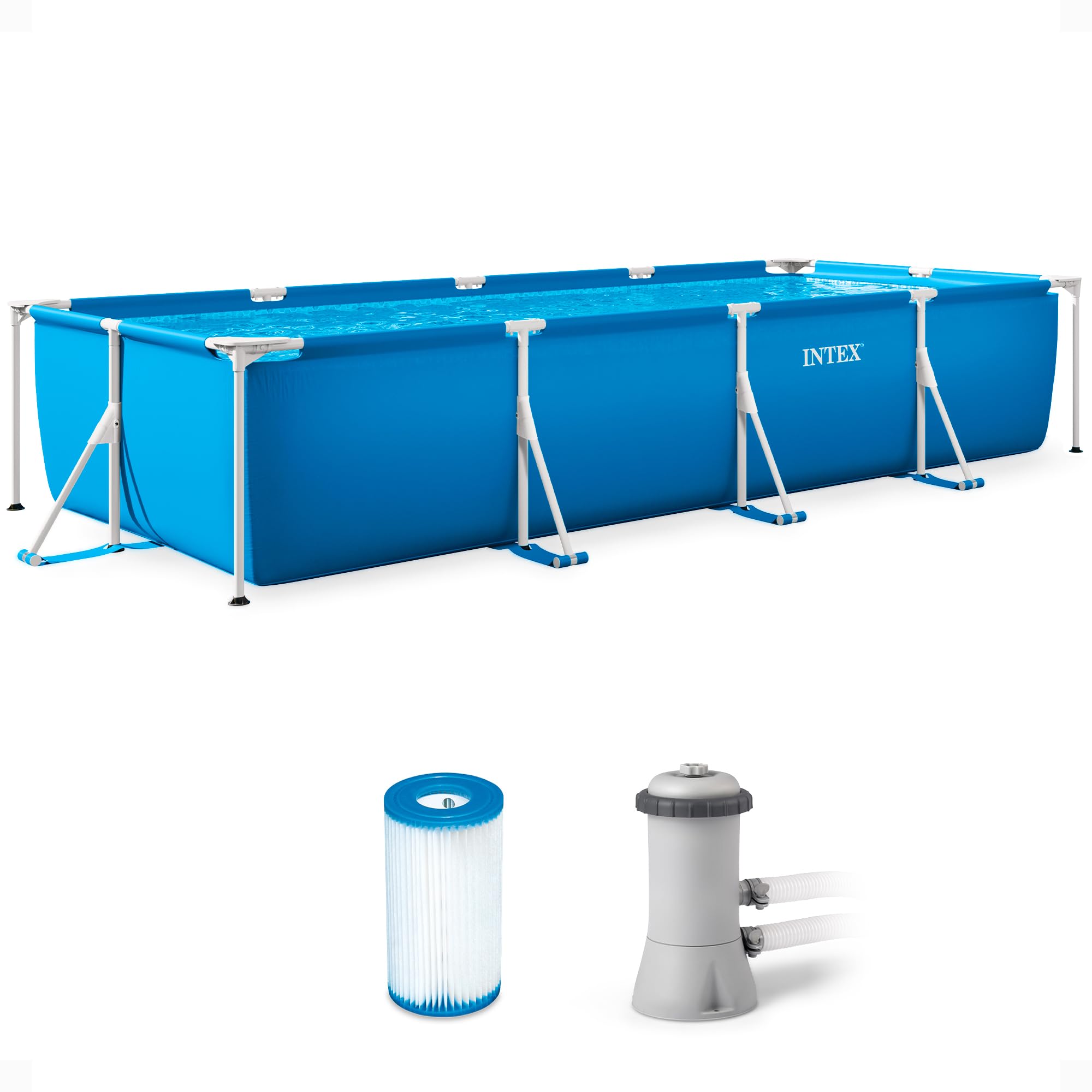 INTEX 28279EH 14ft x 33in Above Ground Rectangular Swimming Pool Set with 530 GPH Filter Pump | Super Tough & Puncture Resistant | Rust Proof | 1883 Gallon Capacity | Perfect for Backyard, Family Gatherings & Summer Fun