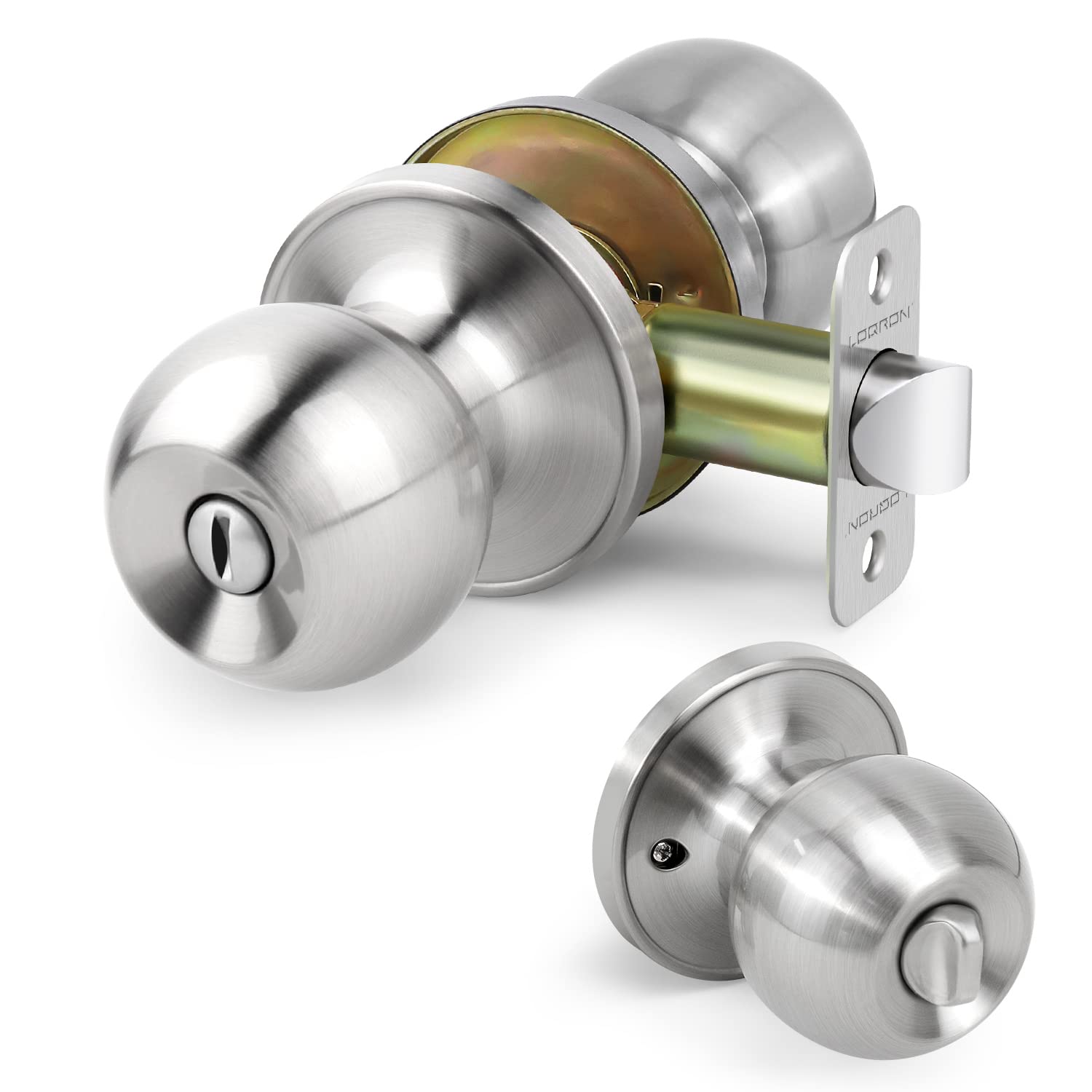 Keyless Ball Door Knob - Satin Nickel Privacy Lock for Bedroom & Bathroom - Easy Installation