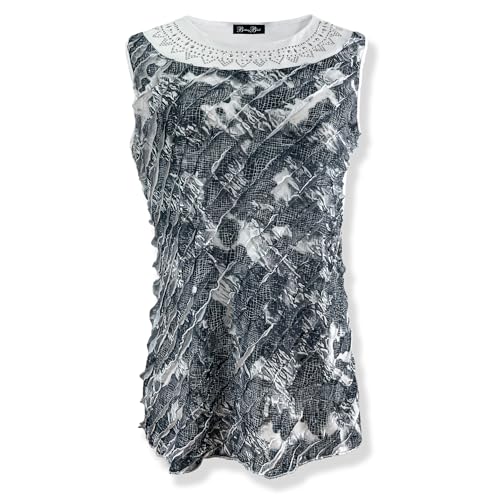 Tank - Black Charcoal Print Front/Studs Neckline