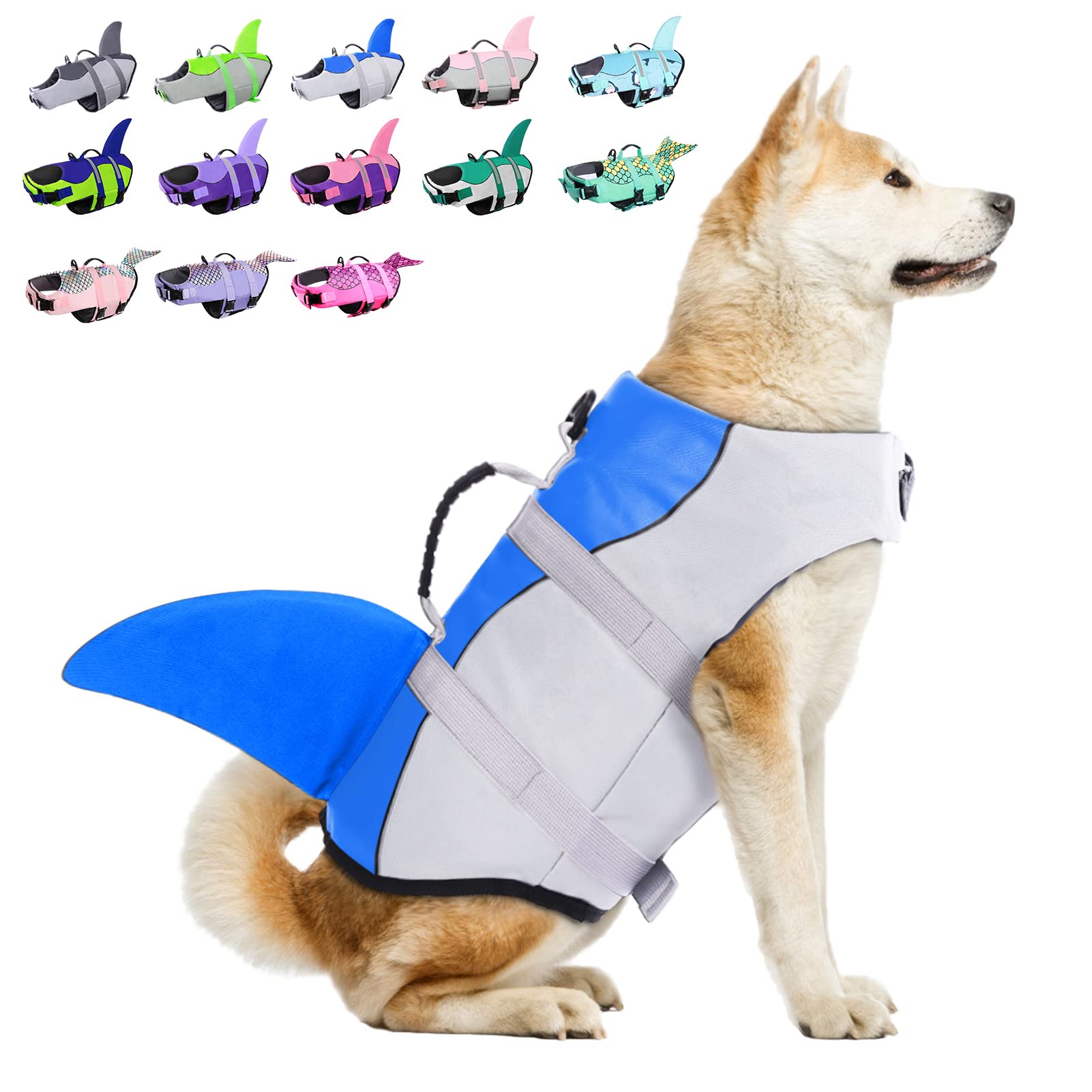 **Best Dog Life Jacket for Swimming & Boating - Shark Design Life Vest for Small, Medium & Large Dogs - High Buoyancy Reflective Dog Life Preserver with Rescue Handle - Perfect for Pools, Lakes & Ocean Safety**