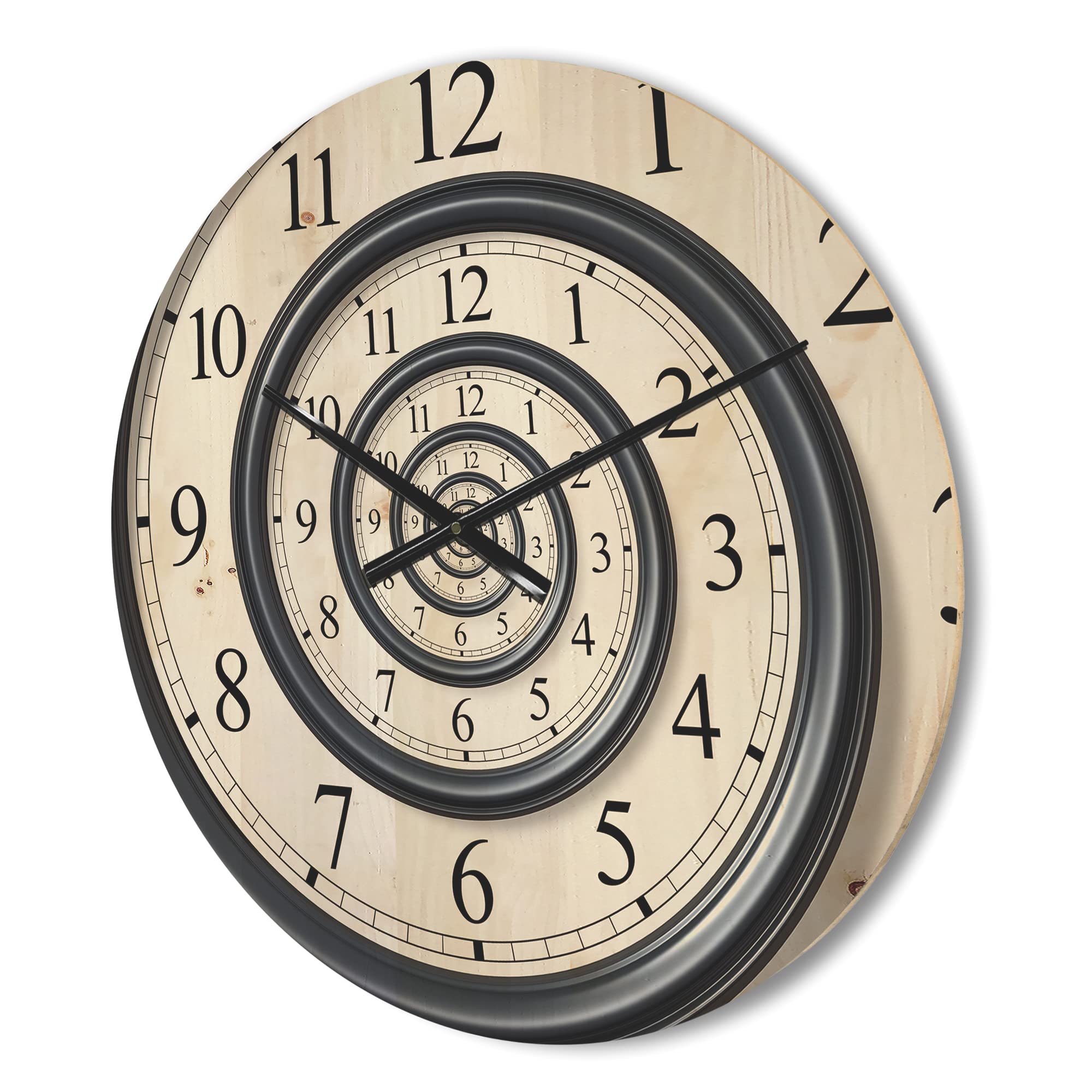 DesignQ Analog Spiral Wall Clock - Large Modern Wooden Wall Clock for Living Room, Bedroom & Office Decor | Stylish Oversized Wooden Clock with Silent Movement