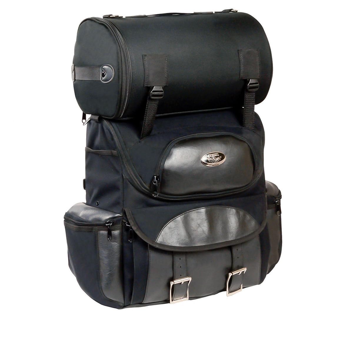 Milwaukee Leather SH602BAG Medium Black Textile & PVC 2-Piece Touring Sissy Bar Motorcycle Bag - Waterproof Storage for Road Trips & Long Distance Riding