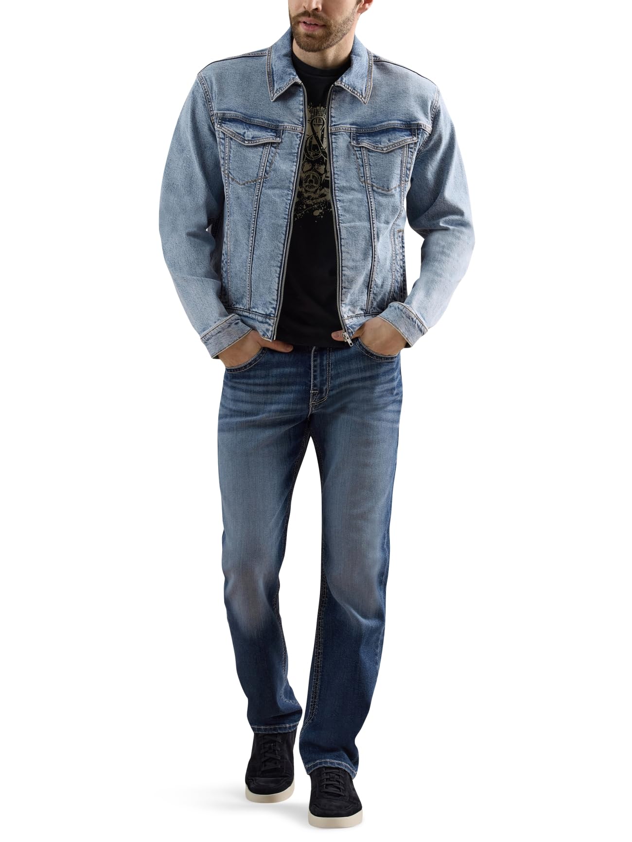 Rock & Republic Men's Banks Boxy Cropped Denim Jacket - Stylish Distressed Light Wash Denim Jacket for Men | Perfect for Casual Outfits, Streetwear & Layering
