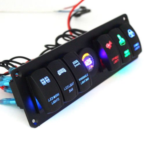 12V Rocker Switch Panel with 6 Gang Circuit Breaker & LED Voltmeter - Waterproof for RV, Car, Boat, Marine & Off-Road Vehicles (Dashboard & Control Panel Installation)