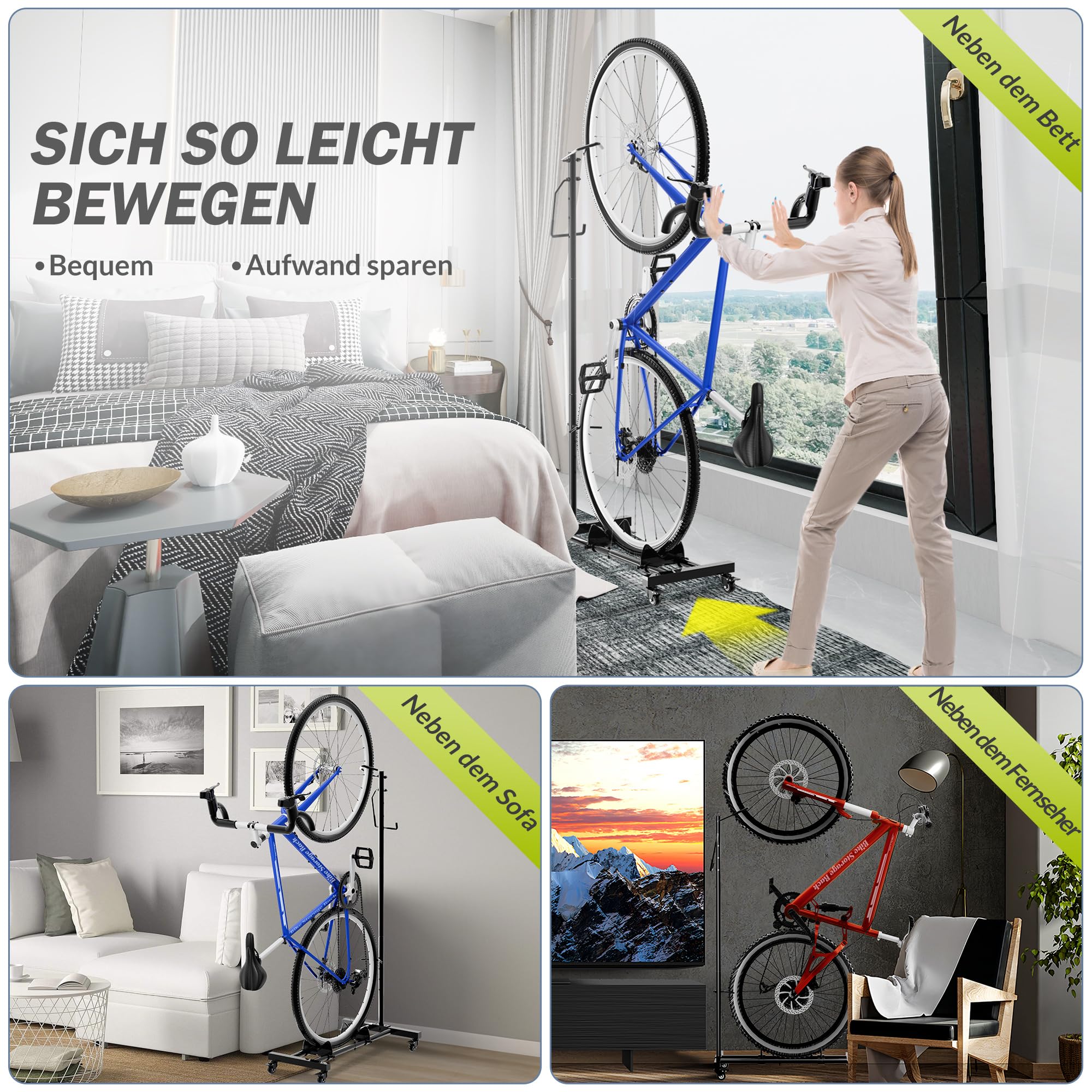 Adjustable Upright Bike Stand - Vertical & Horizontal Bike Storage Rack for Apartments, MTB & Road Bikes - Fits Wheels up to 29
