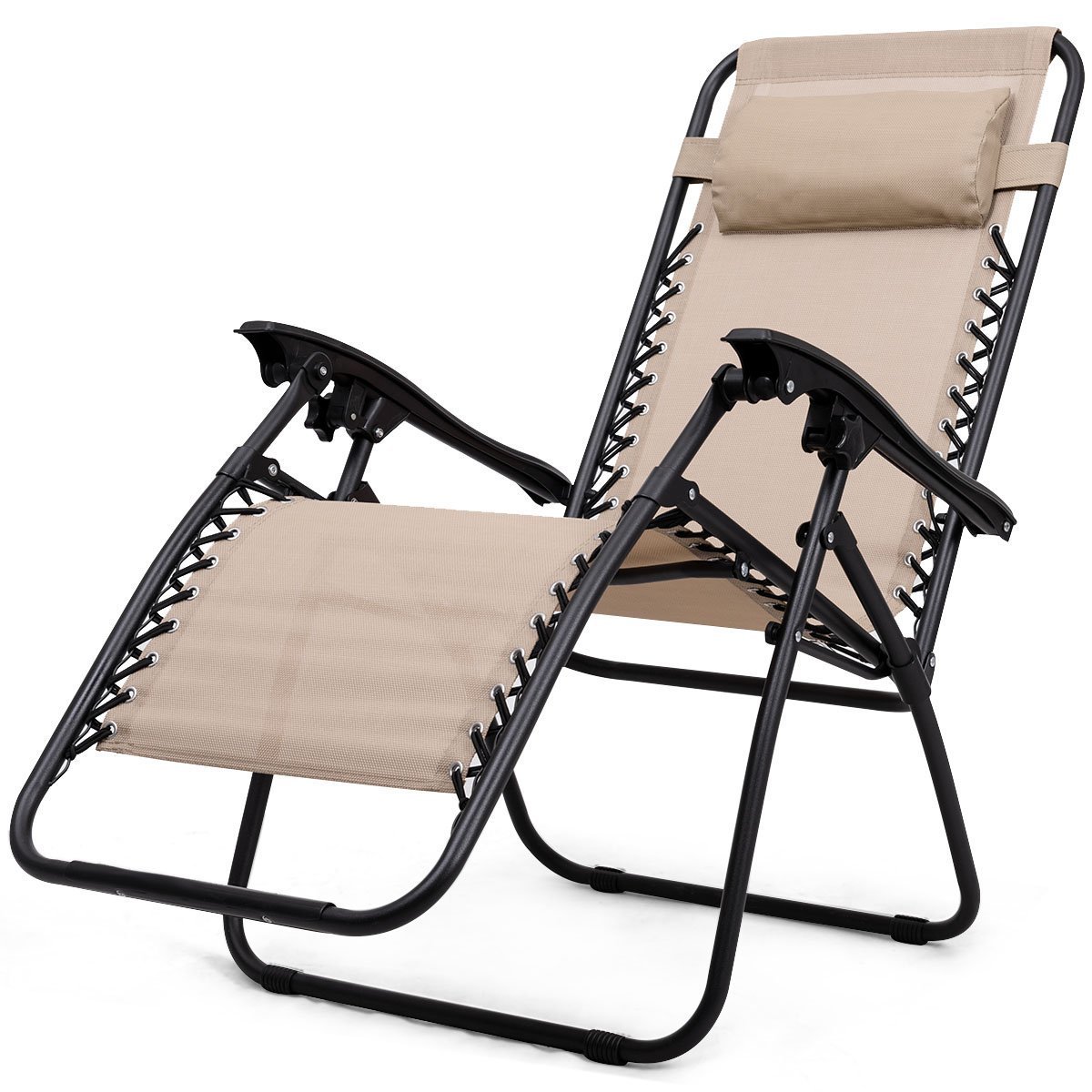 Giantex 3-Piece Zero Gravity Lounge Chair Set - Patio, Poolside & Backyard Reclining Chaise Lounge with Side Table - Foldable Outdoor Furniture for Relaxation (Beige) | Perfect for Sunbathing, Reading & Lounging in Garden, Deck or Beach