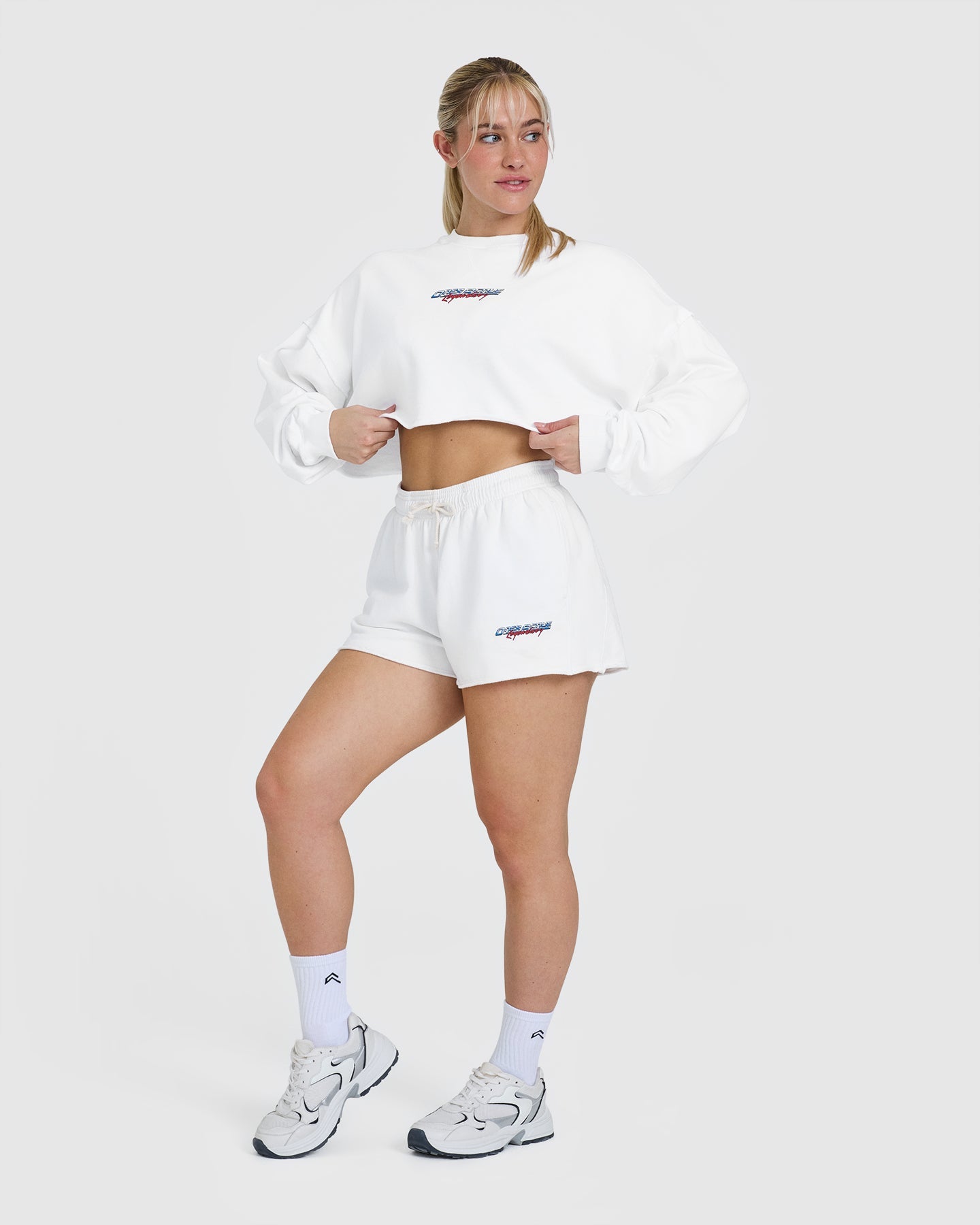 Raw Lounge Crop Sweatshirt with Graphic Print | White | Women's Casual Streetwear for Everyday Comfort