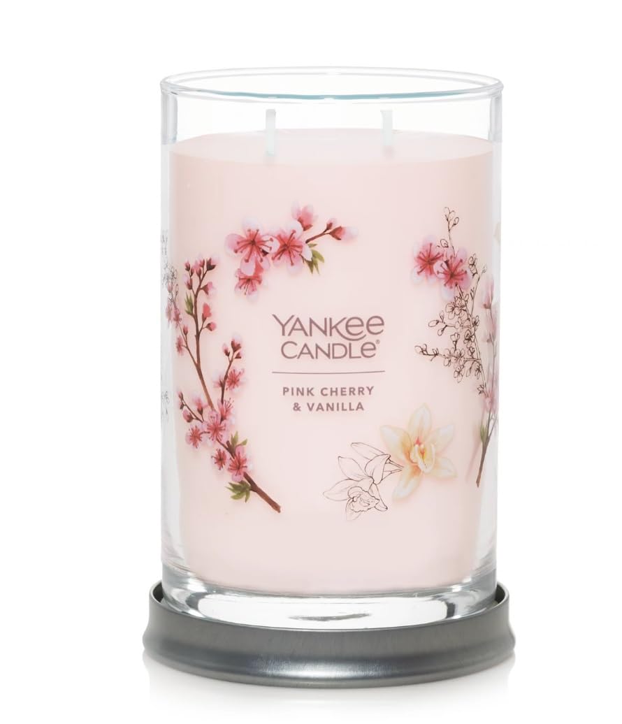Yankee Candle Pink Cherry & Vanilla Large 2-Wick Signature Tumbler Candle - 22oz Scented Candle for Home Decor, Relaxation & Romantic Ambiance