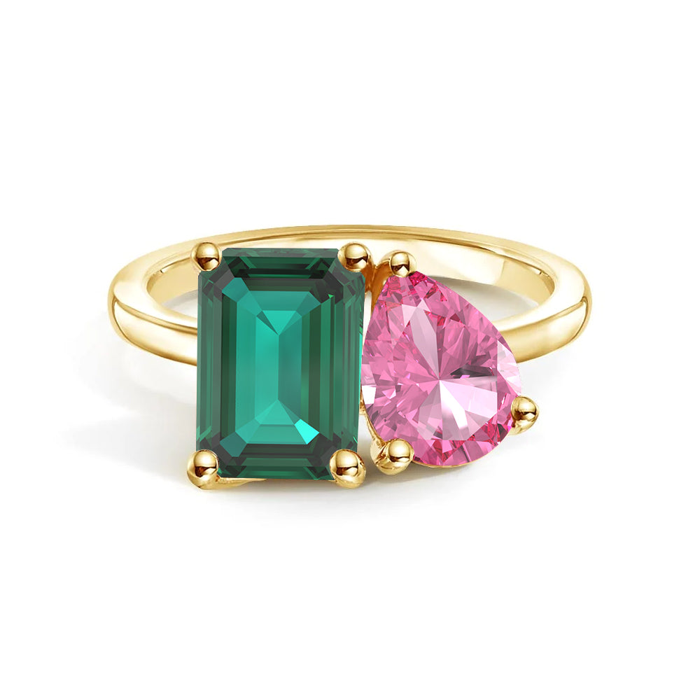 Toi et Moi Personalized Emerald Birthstone Ring - Custom Anniversary Jewelry for Couples, Women's Birthstone Engagement Ring - Perfect for Valentine's Day, Wedding Proposal & Romantic Gifts
