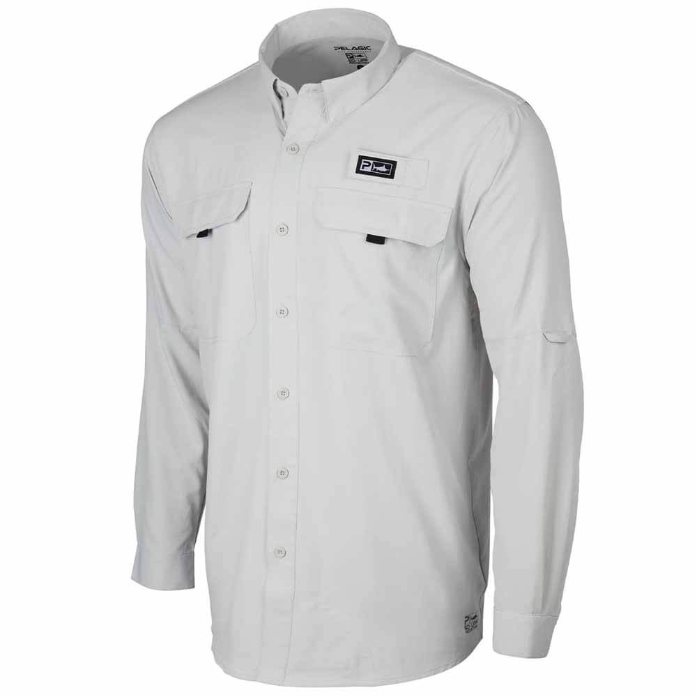 Pelagic Light Grey Long Sleeve Fishing Shirt - UPF Sun Protection, Quick Dry & Breathable for Men - Perfect for Saltwater Fishing, Boating & Outdoor Adventures