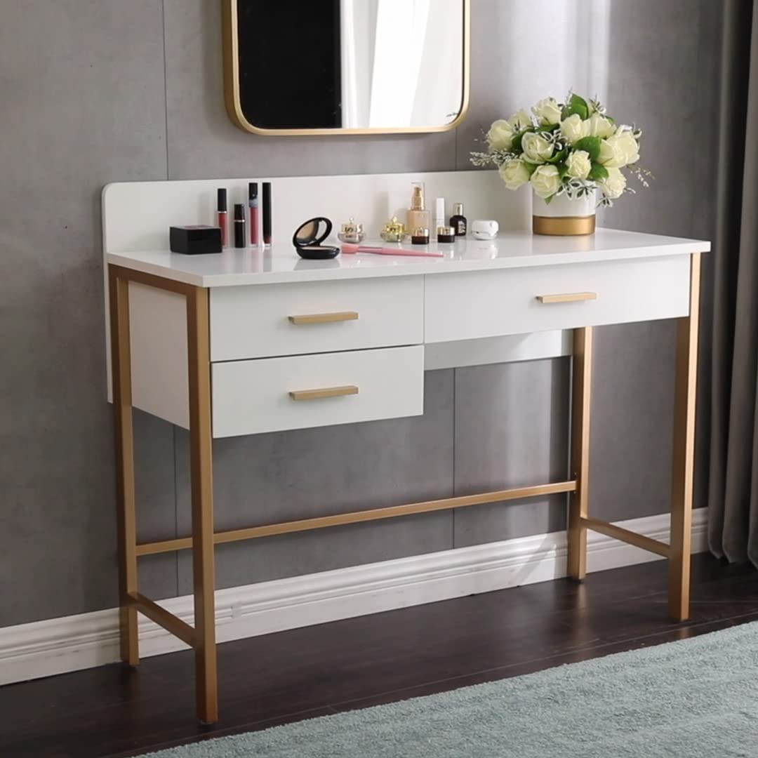 White Makeup Vanity Desk with Storage & 3 Drawers - 33 Inch Dressing Table & Writing Desk for Bedroom, Beauty Salon & Home Office Organization