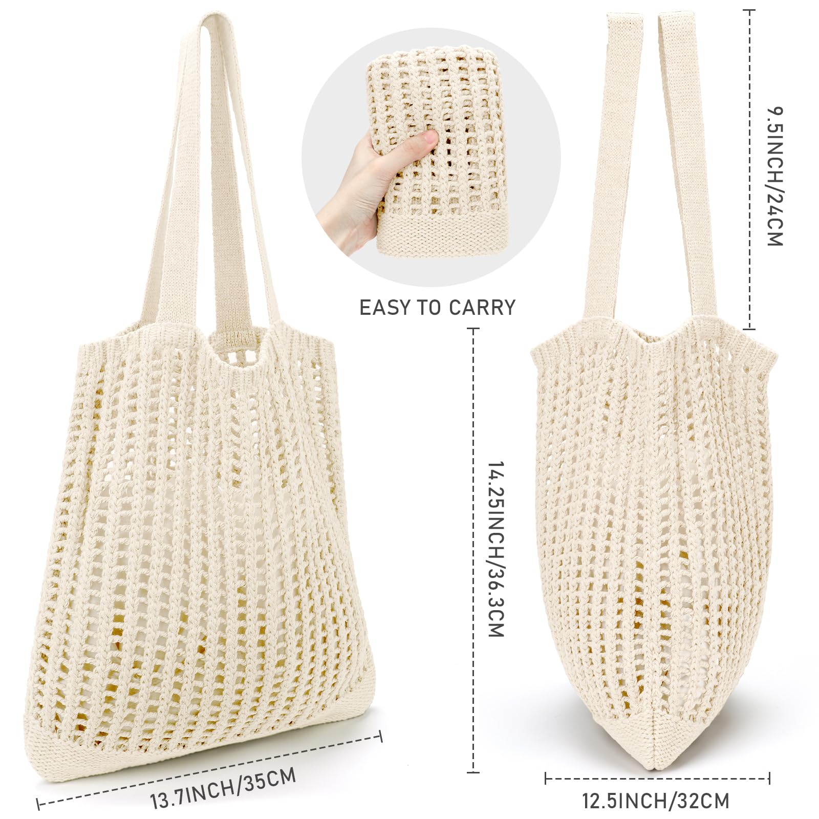 Crochet Beach Tote Bag for Women - Boho Hippie Knit Purse, Summer Aesthetic Handbag for Travel, Shopping & Picnic