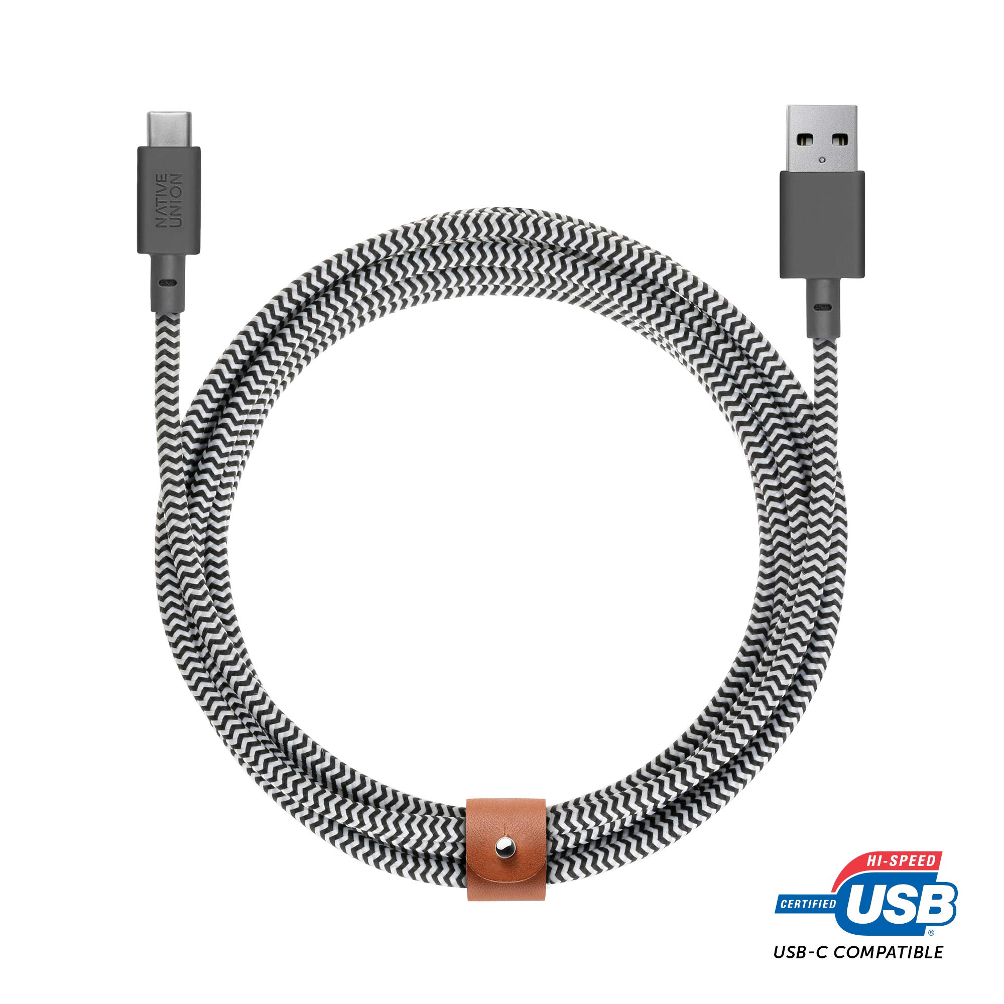 Premium 10ft USB-C to USB-A Charging Cable with Leather Strap - Ultra Durable Fast Charger Compatible with iPhone 16, Samsung Galaxy Z Fold 6/Flip 6/S24 Ultra, Google Pixel 9 Pro, iPad Pro - Perfect for Home, Office & Travel (Zebra Pattern)