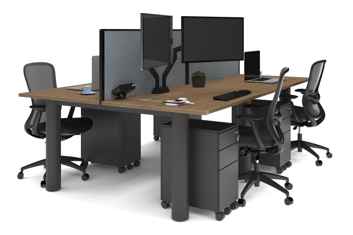 Quadro Cylinder Leg 4-Person Office Workstation Desk - 1400L x 800W with Cable Management Scallop - Ideal for Collaborative Workspaces & Modern Offices
