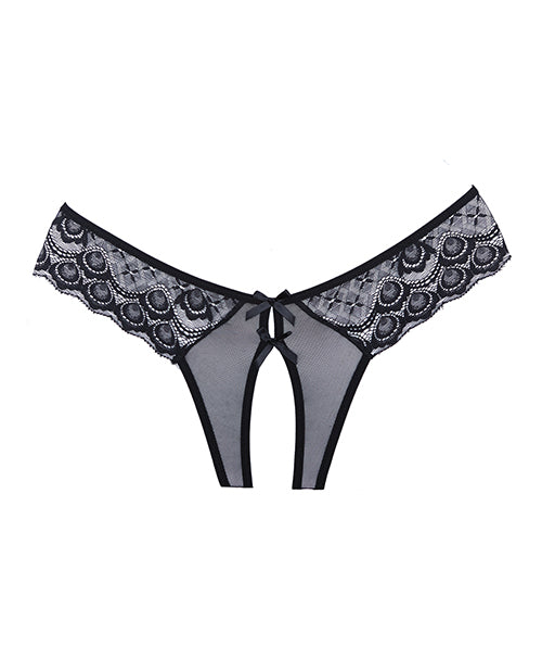 Sexy Adore Foreplay Lace & Mesh Front Open Panty - Black One Size | Sensual Lingerie for Women, Valentine's Gift, Bridal Nightwear & Romantic Occasions
