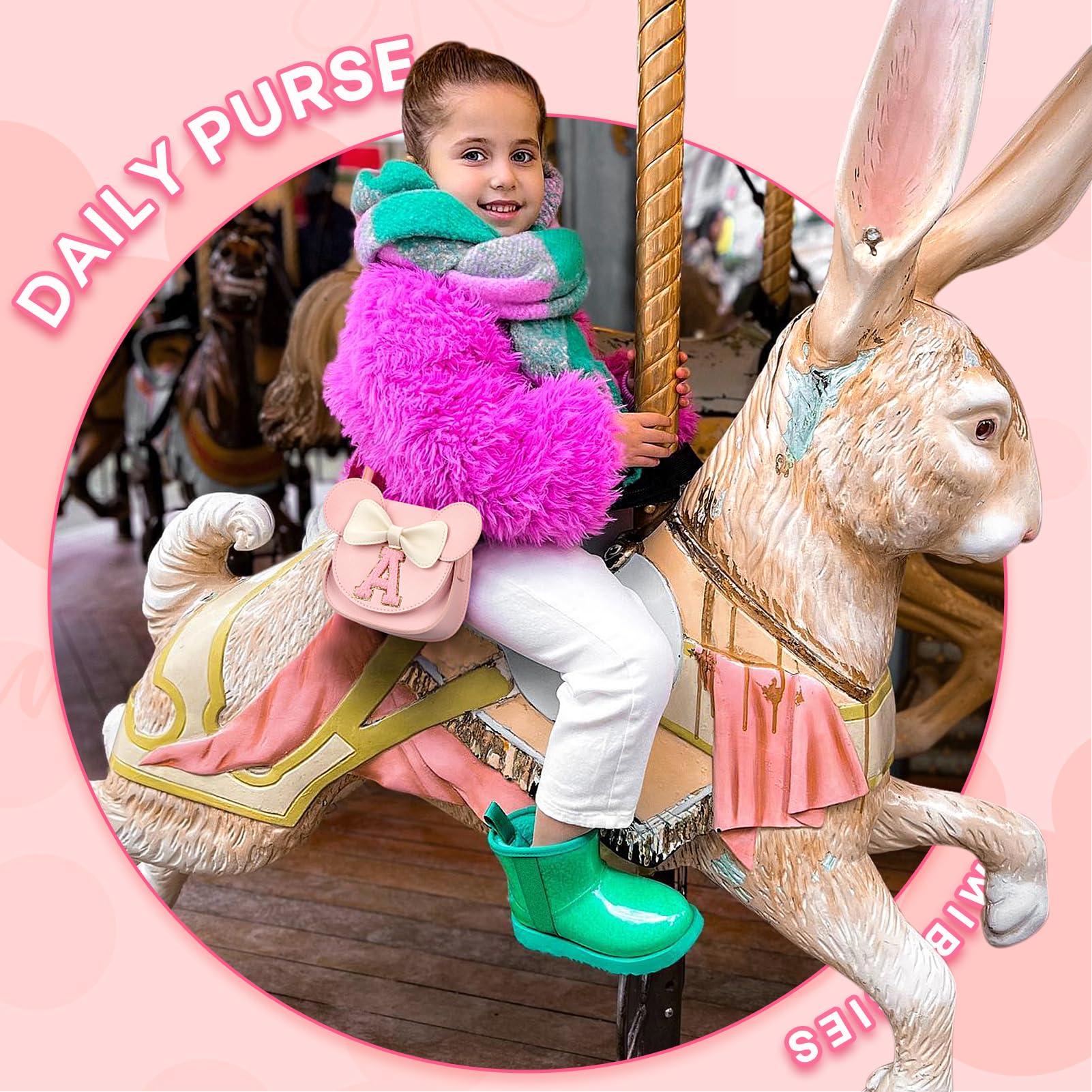 Mibasies Toddler Purse for Girls Age 3-8 | Cute Mini Mouse Ears Handbag in Pink | Perfect Birthday Gift for 2-4 Year Old Girls | Pretend Play, Dress Up & Party Accessory