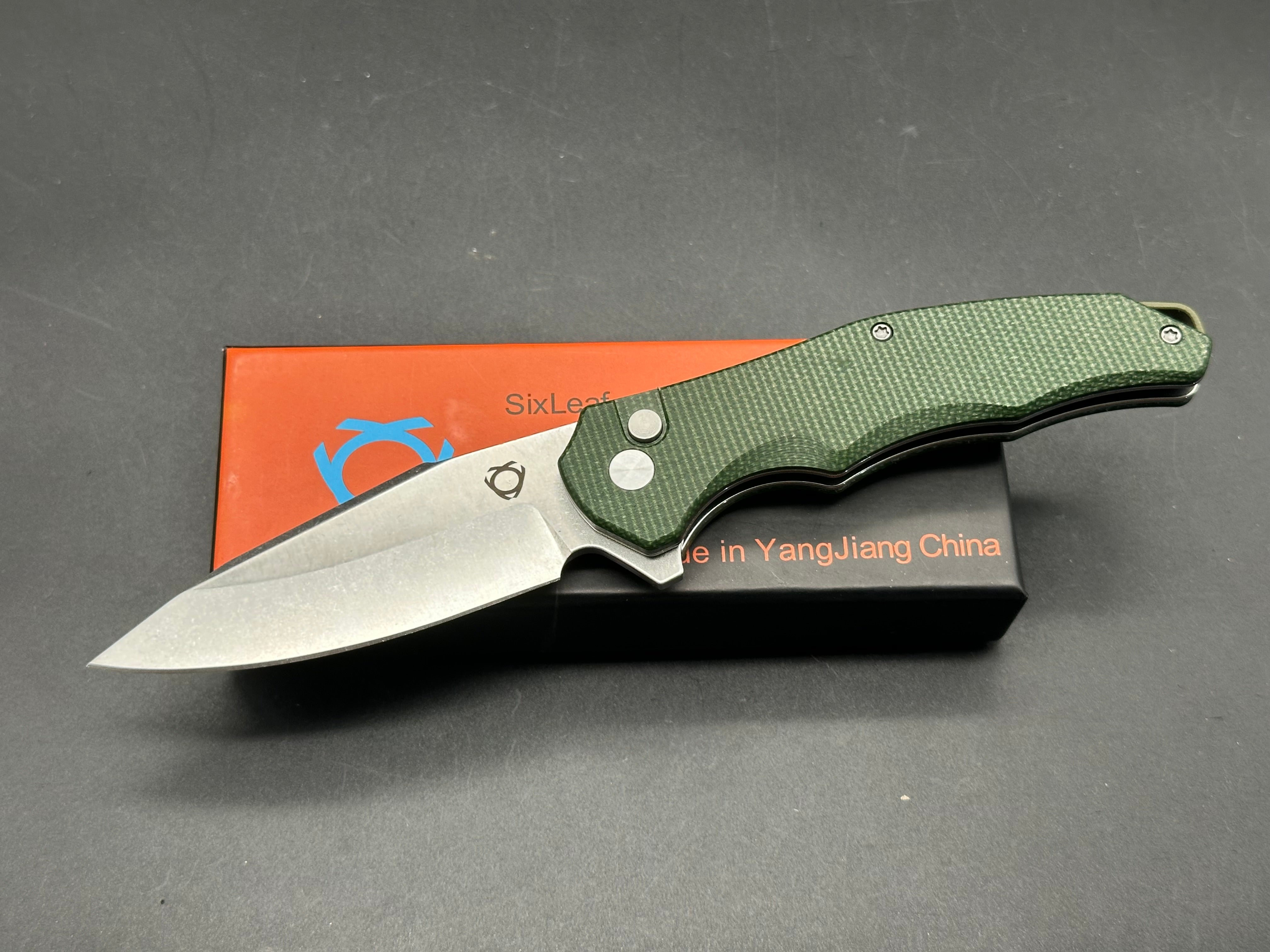 SIXLEAF Folding Pocket Knife with Green Micarta Handle - 8CR13MOV Stainless Steel Blade - Compact EDC Knife for Camping, Hiking & Outdoor Adventures