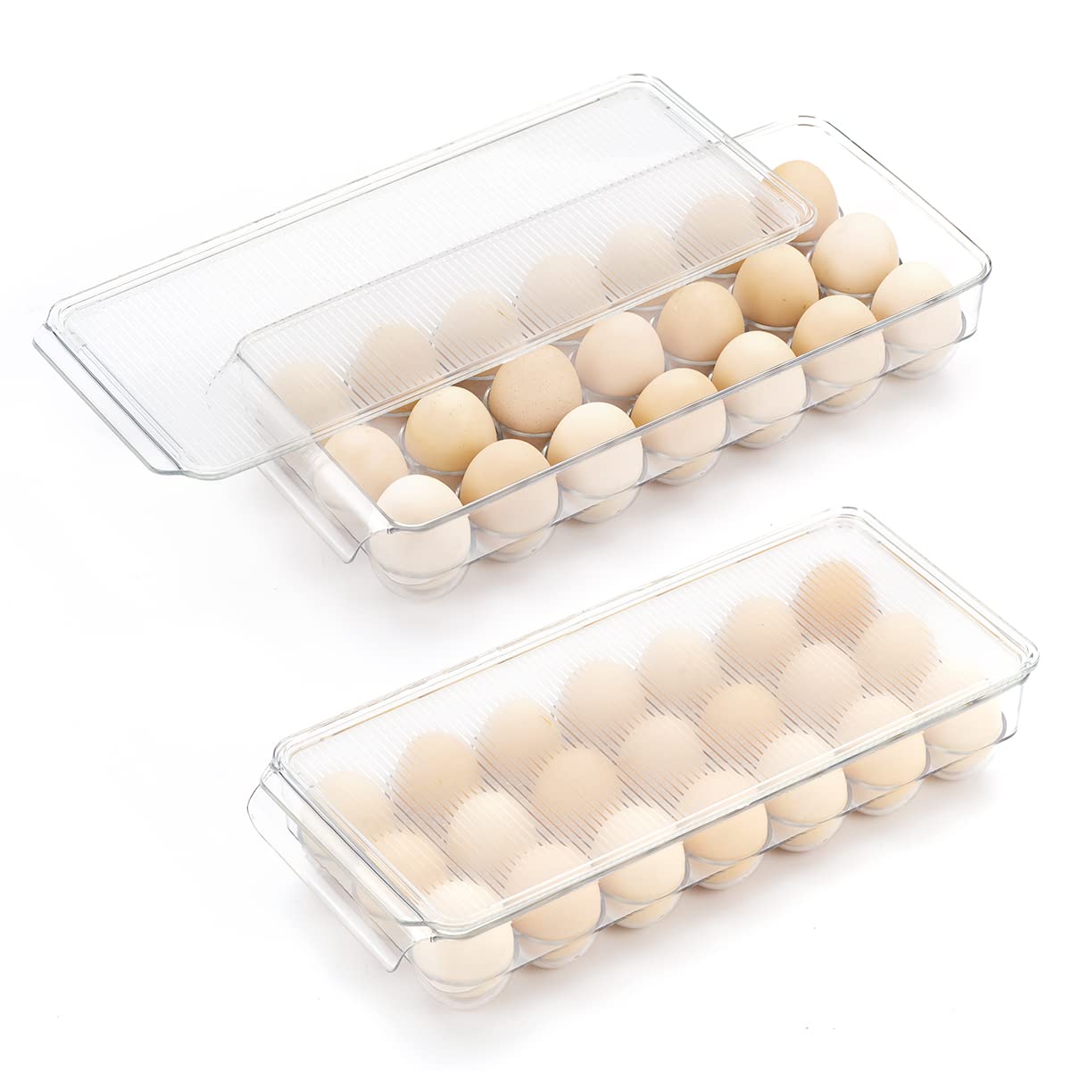 Egg Tray for Refrigerator with Lid - 21 Egg Holder Organizer, Plastic Egg Storage Container for Fridge Bins - Perfect for Kitchen Organization, Breakfast Meal Prep & Fresh Egg Storage (1 Pack, Holds 21 Eggs)