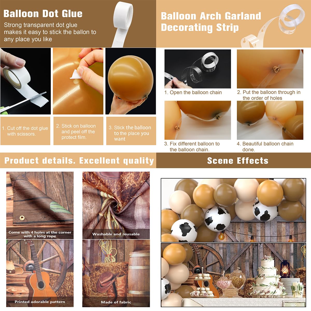 Western Cowboy Party Decorations Kit - 50pcs Cowboy Balloons, 1x Western Backdrop Banner & Balloon Arch for Rodeo, Country Themed Birthday - Perfect for Wild West Parties, Cowboy Baby Showers, and Western Theme Events
