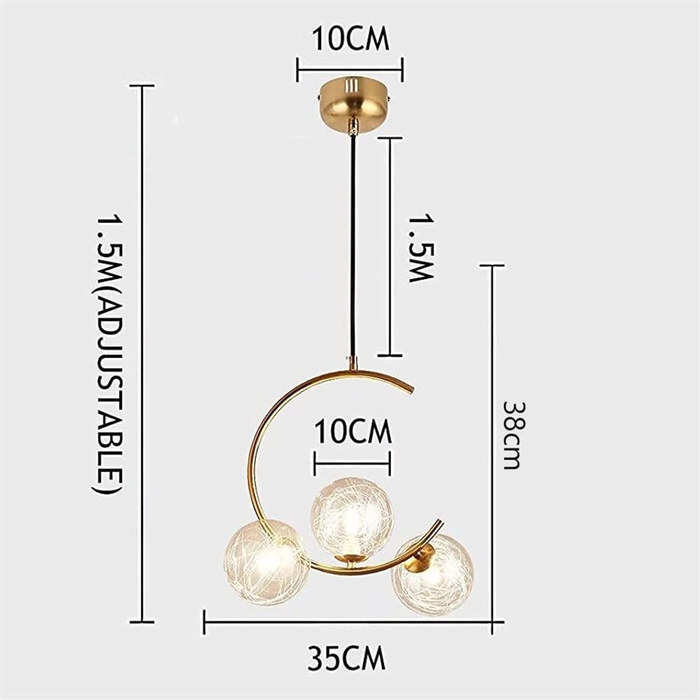 Modern Minimalist Semi-Circle Hanging Chandelier - Gold Finish with White Frosted Glass Globe Shade - Indoor Pendant Light for Living Room, Bedroom & Dining Room - Gypsophila Glass Lampshade Design - Elegant Home Decor Lighting Fixture