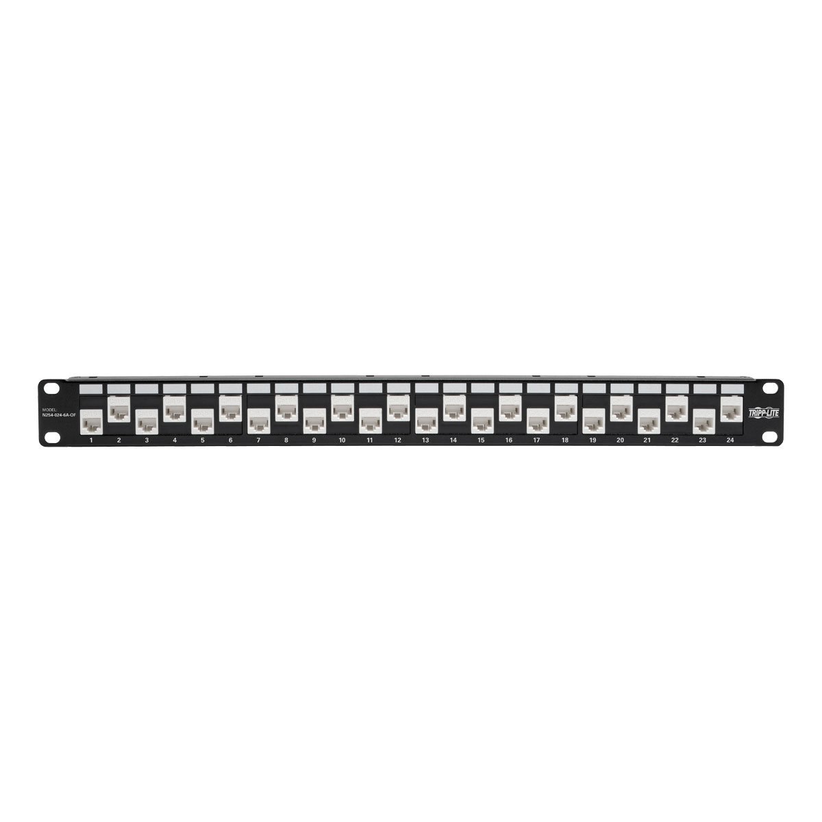 Tripp Lite 24-Port Cat6a Cat6 Cat5e Feed-Through Patch Panel with Cable Management Bar - TAA Compliant 1U Rack Mount (N254-024-6A-OF) | Ideal for Data Centers, Server Rooms & Network Installations